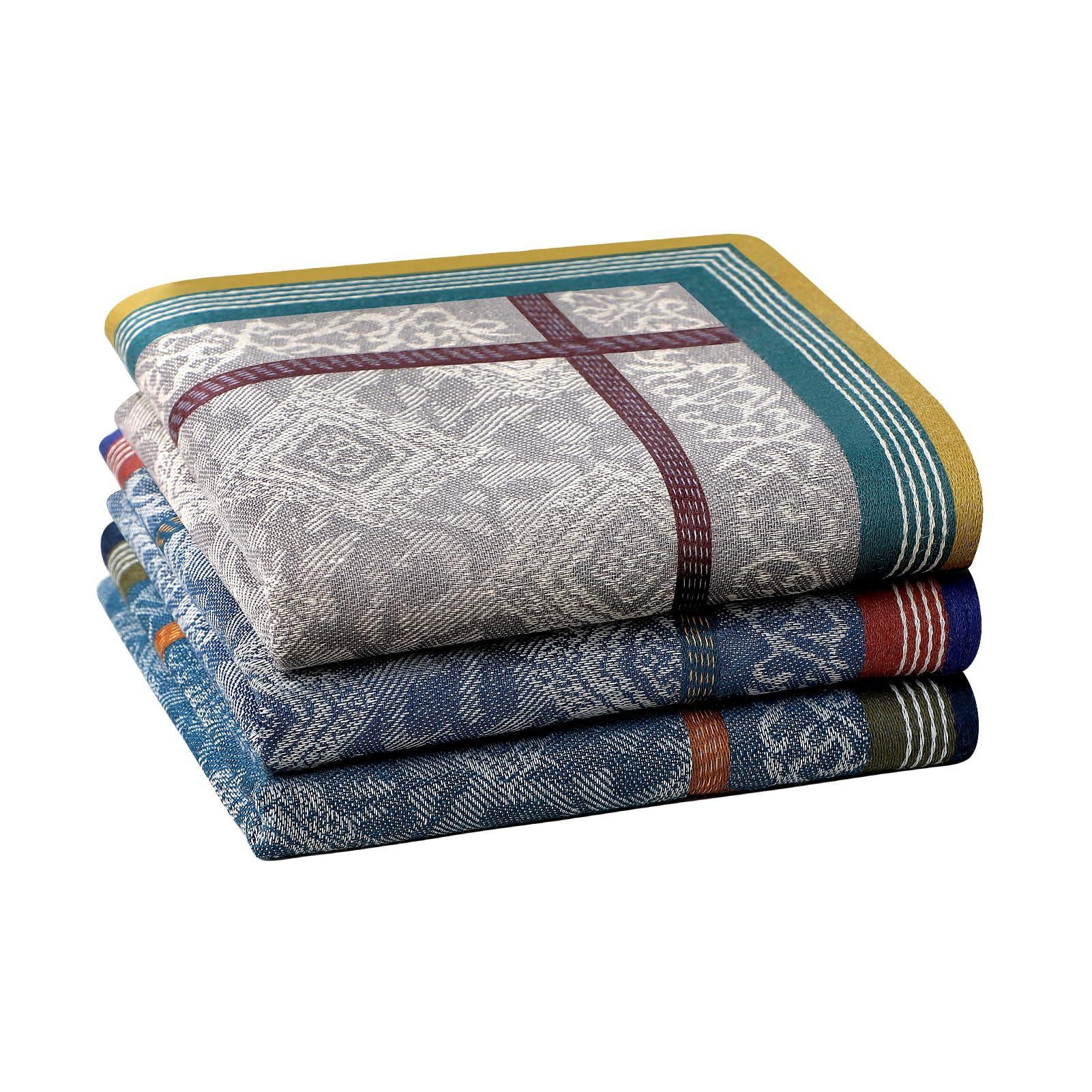 Houlife Men's Multicolour-3Pcs 100% Cotton Stripe Soft Checkered Pattern Handkerchiefs Vintage Assorted Hankies 3 Pieces, Multicolour, 17 X 17 Inches