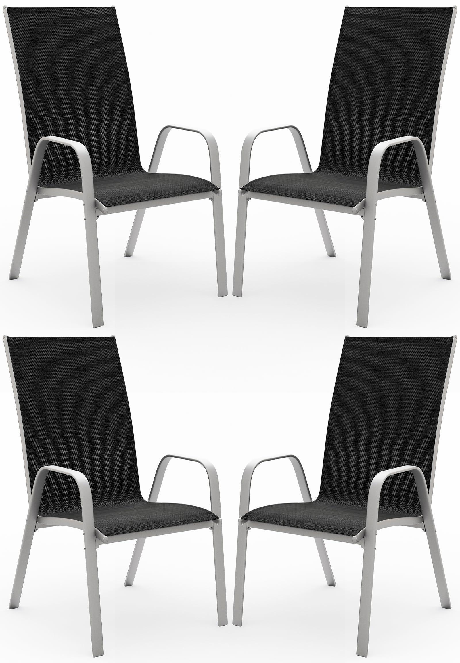 JEAREY Patio Chairs Set of 4, Outdoor Stackable Dining Chairs with Armrests, Breathable Garden Outdoor Furniture for Garden Patio Pool Beach Yard, Black