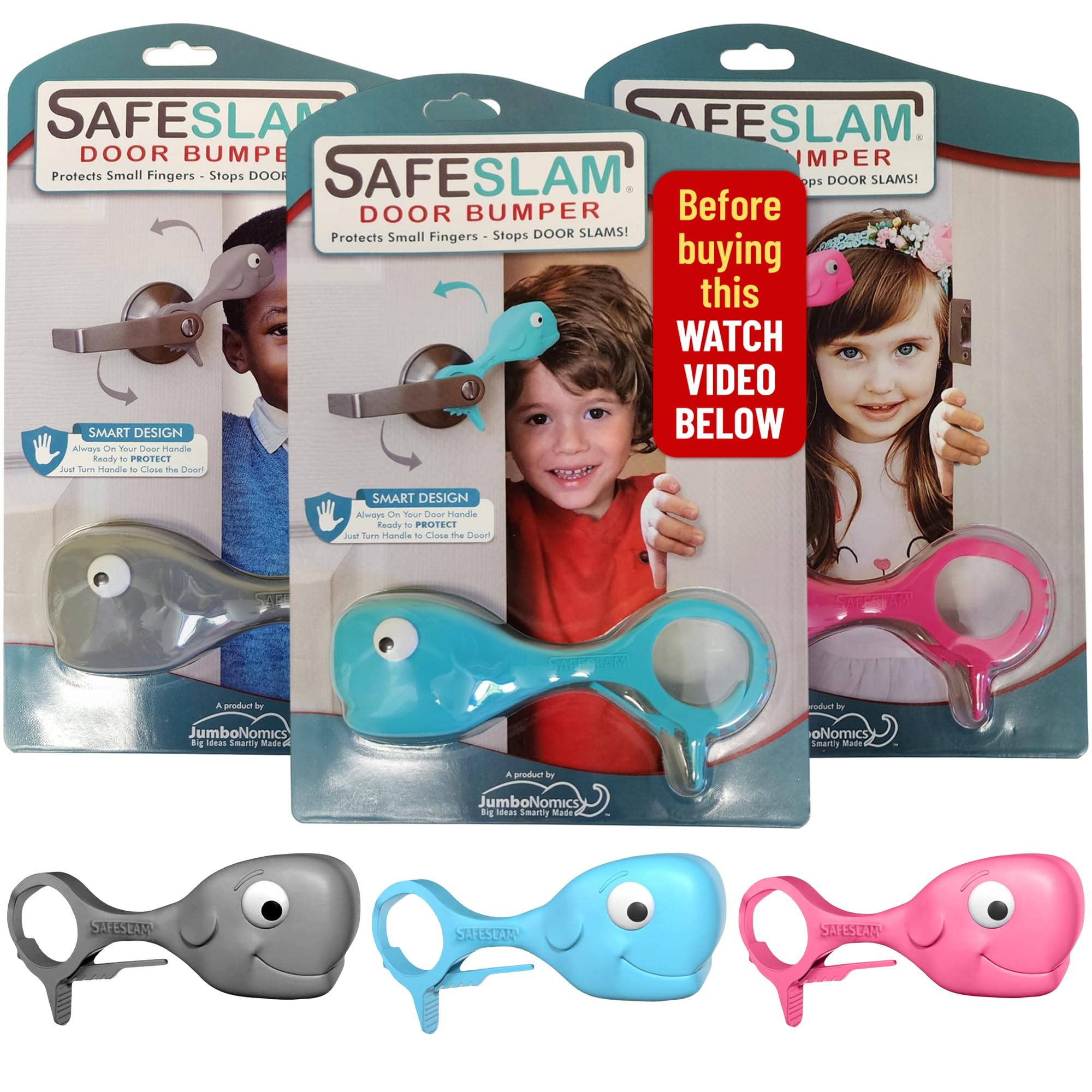 Protector de seguridad para niños – Stop Door Slams – Fácil de instalar en pomos y manijas de puerta – No requiere herramientas – Portátil – Protege las colas de perros y gatos (gris, rosa,