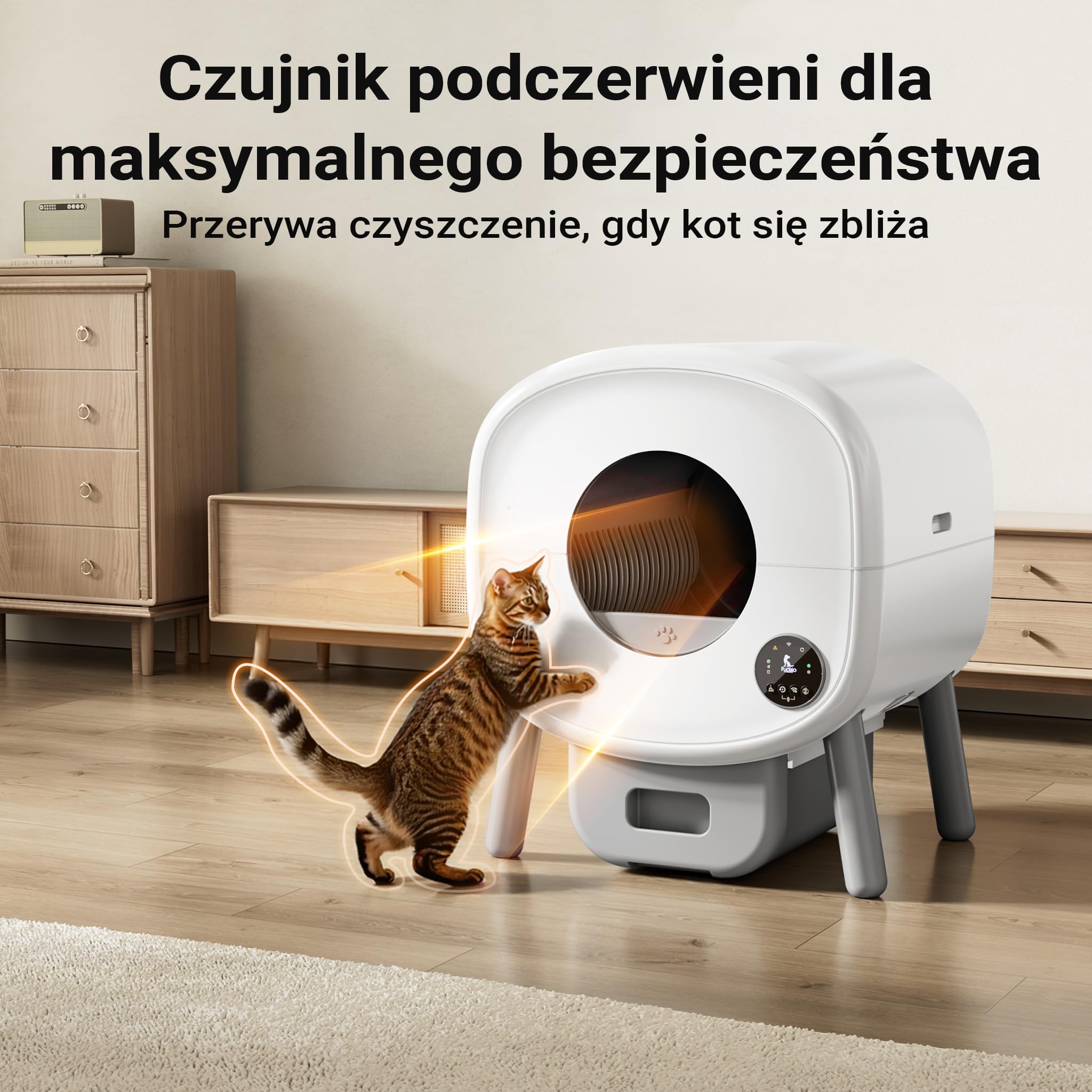 Fudajo Samoczyszcząca kuweta dla kota 76 L, automatyczna toaleta o wymiarach 55 x 50 x 66,5 cm, elektryczna z aplikacją i złączem USB