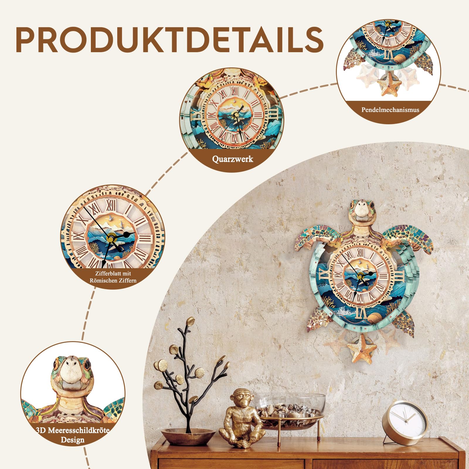 3D Holzpuzzle Erwachsene, Schildkröte Uhr 3D Puzzles Mit funktionaler Uhr (26,2cm*30,4cm), Schreibtisch/Wand Wohndeko, Geschenke für Freunde/Familien Spieleabend