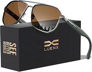 LUENX Aviator Sunglasses for Men Square Polarized Polygon Shades UV400 Sun Glasses with Accessories