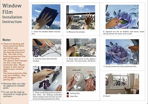 Miniatura 7 de Flortlias Adhesivo floral transparente para ventana, adhesivo estático extraíble de doble cara para decoración de puertas de ventanas de vidrio,