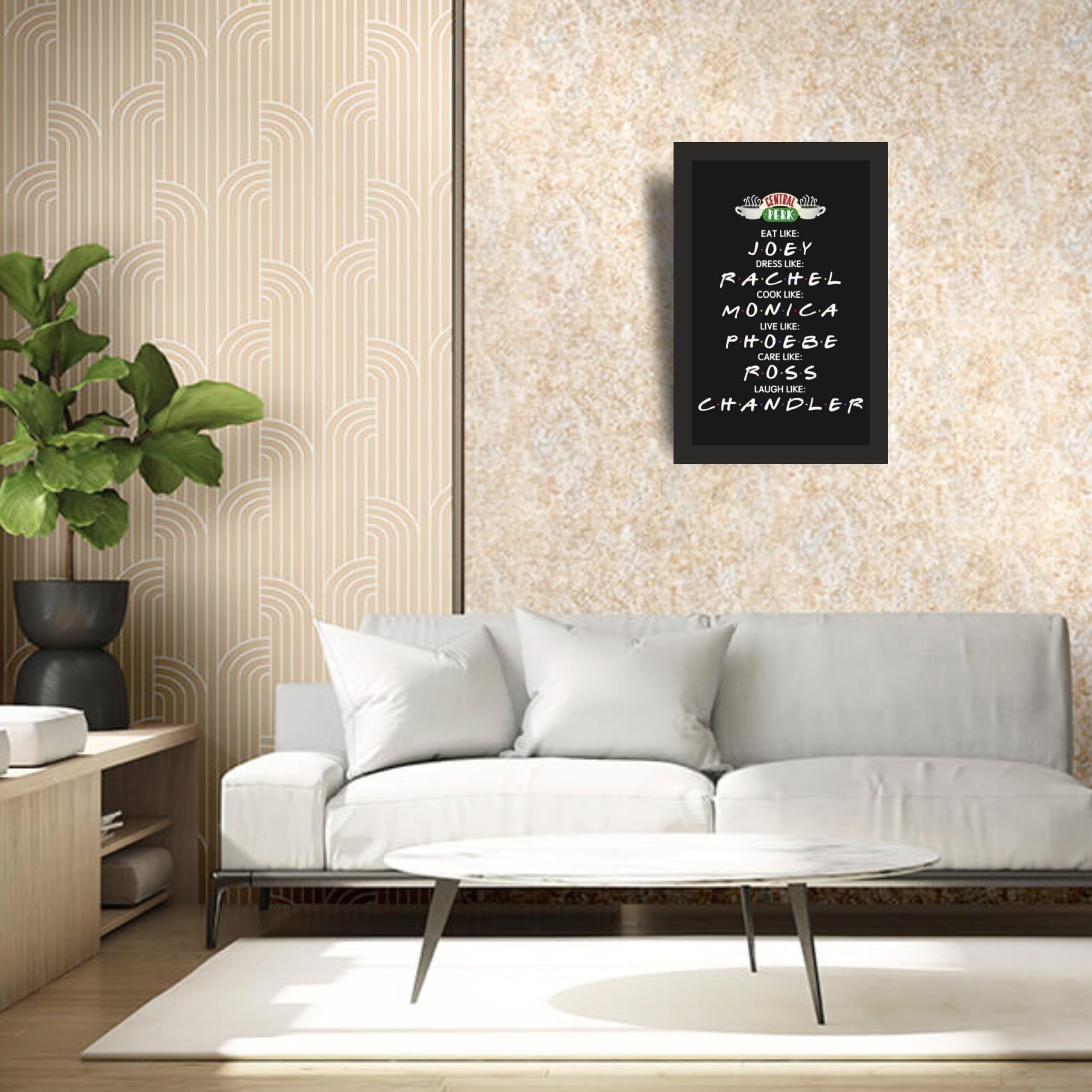 Central Perk character-rules wall art in a black frame