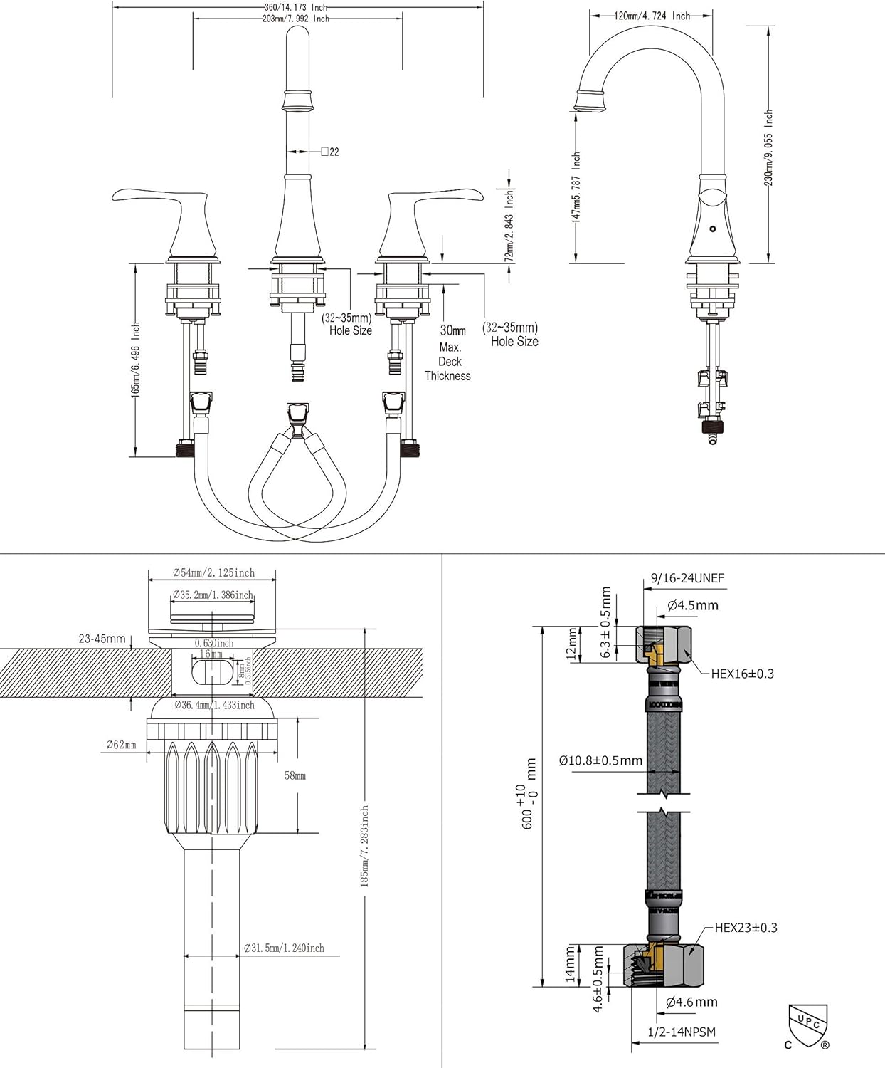 High Arc Oil Rubbed Bronze Centerset & Widespread Bathroom Sink Faucets Bundle Demeter (13628-13652)