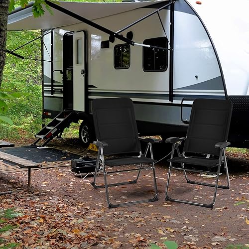 Miniatura 9 de S AFSTAR Sillas plegables para patio, juego de 2 sillas portátiles con reposabrazos y respaldos ajustables para césped, piscina, balcón (2)