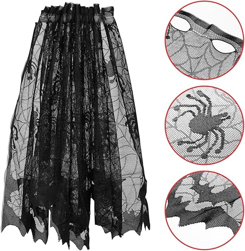 Miniatura 5 de BESTOYARD - Cortina de encaje para Halloween, para ventana, spider, puerta, sombrero, chimenea, decoración de Halloween, fantasma, festival, fiesta