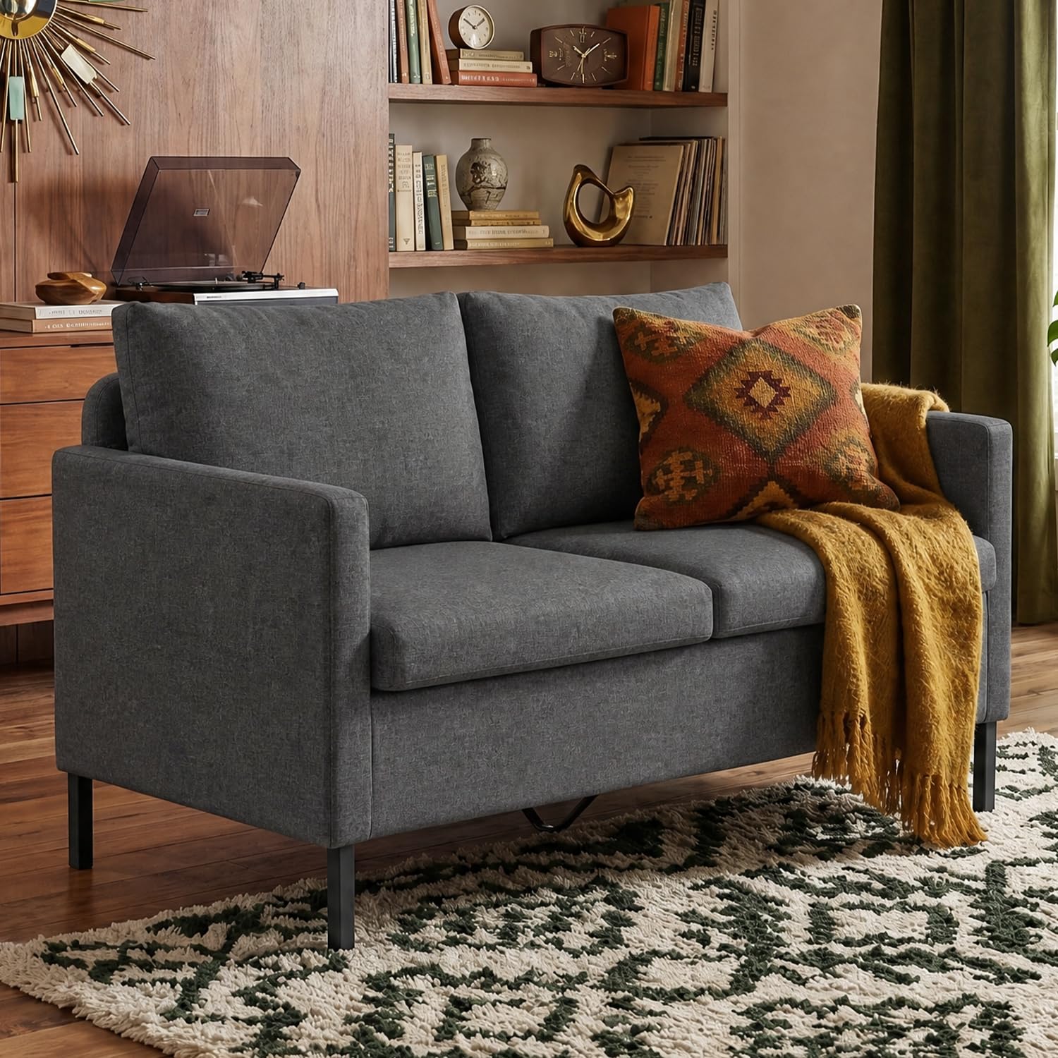 Compact Loveseat in Dark Grey Linen