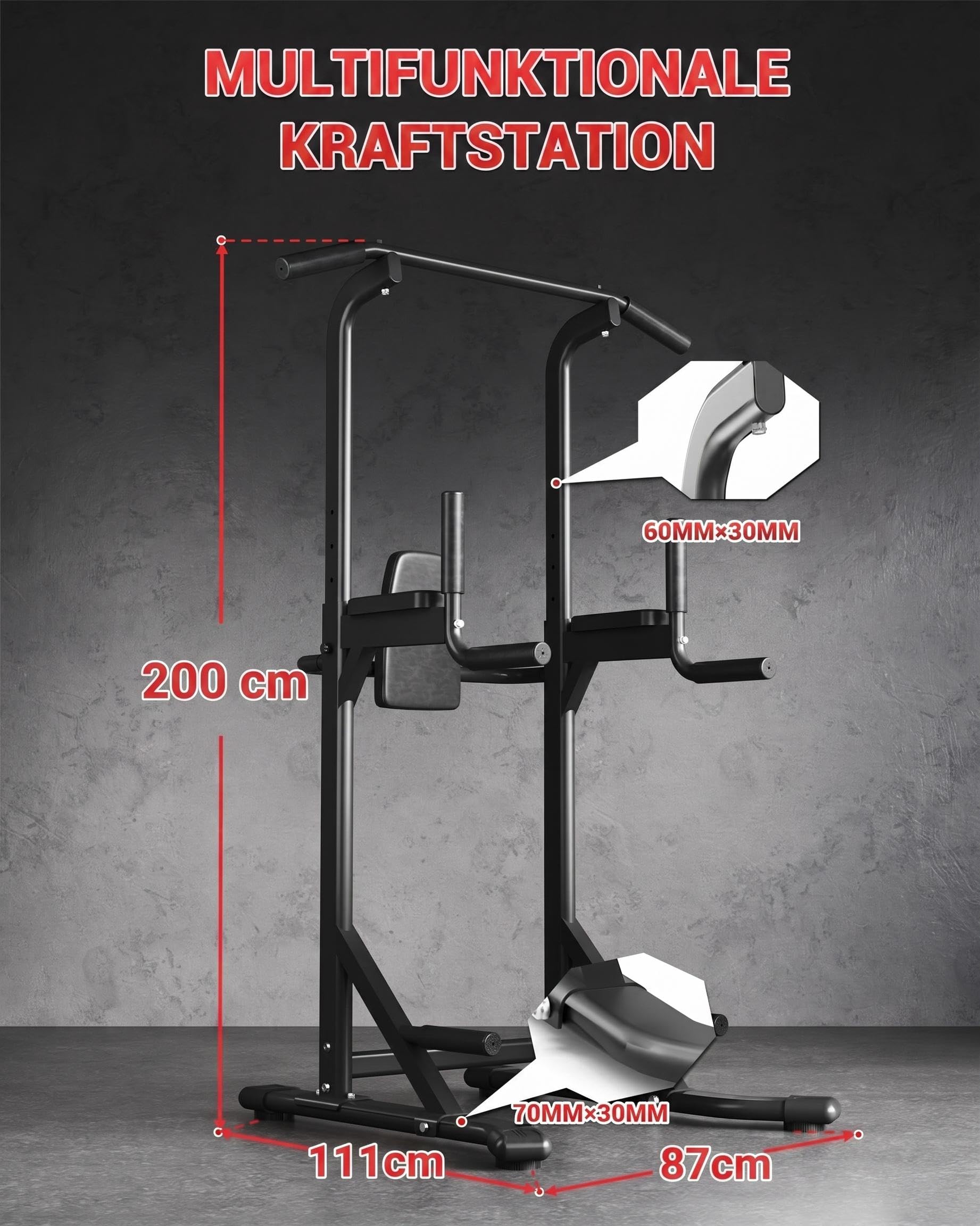 Garvee Power Tower Klimmzugstange Freistehend Dip Station 204kg belastbar