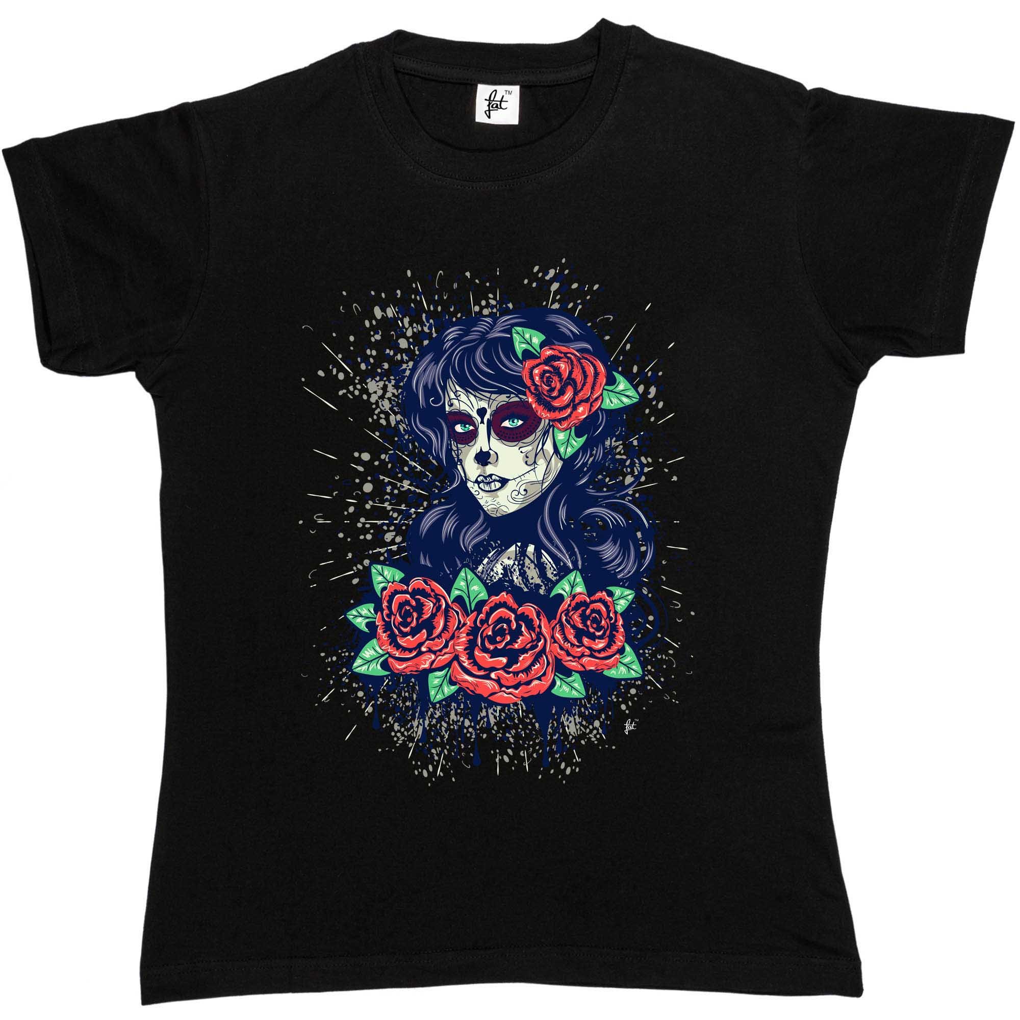 Fancy A SnuggleDay of The Dead Mexican Sugar Skull Woman Womens Boyfriend Fit T-Shirt