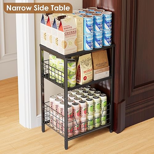 Miniatura 50 de X-cosrack Mesa auxiliar, mesa auxiliar pequeña con almacenamiento, almacenamiento de discos de vinilo, mesita de noche para sala de estar,