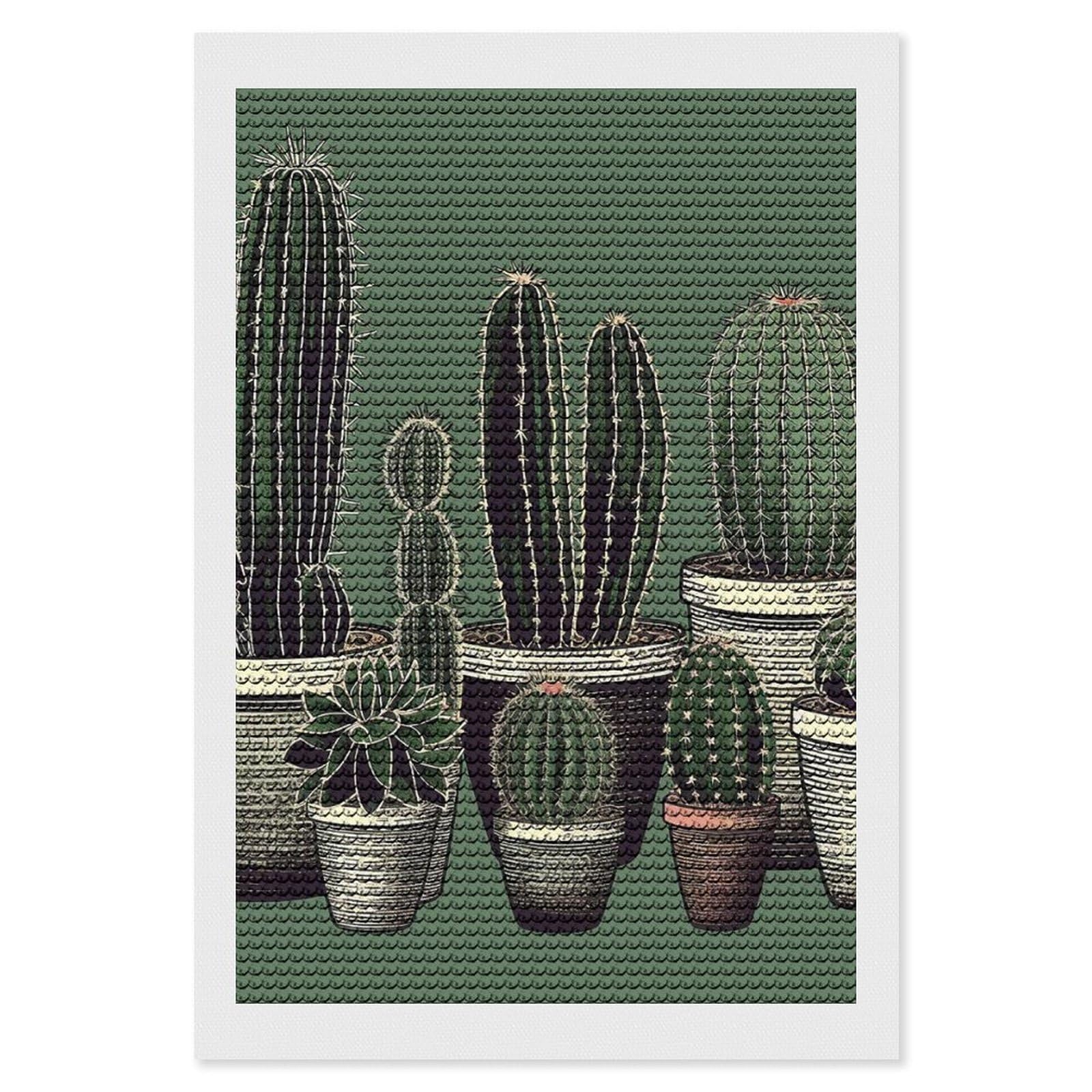 Green Cactus Diamond Art Kits for Adults, DIY 5D Diamonds Painting Kits for Beginner, Round Full Drill Diamond Dots Painting, Diamonds Pictures Gem Art and Crafts Wall Decor 8"x12"