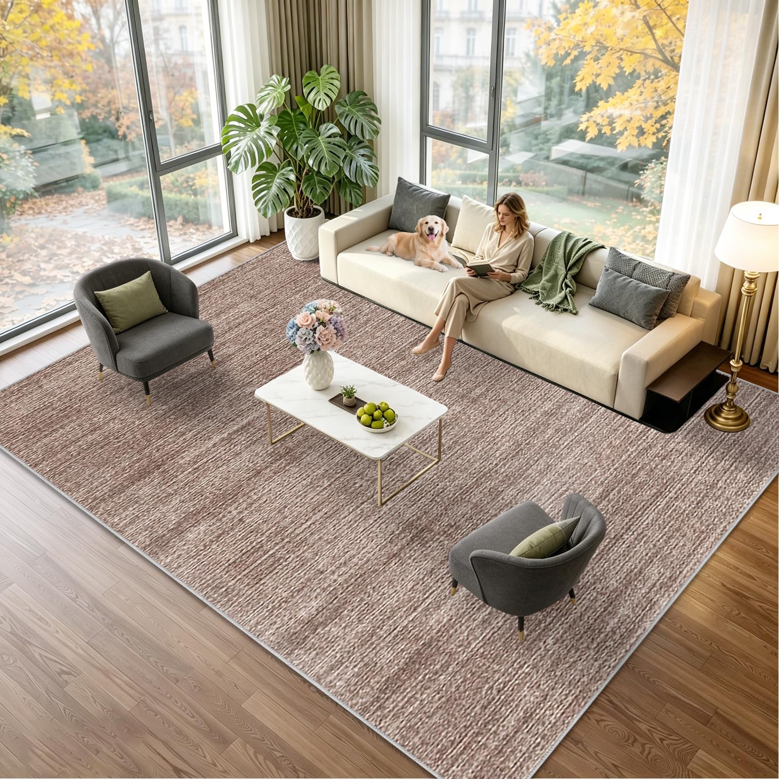 Tapis de Chambre Ado Marron Moderne Grand Format pour Grand Salon
