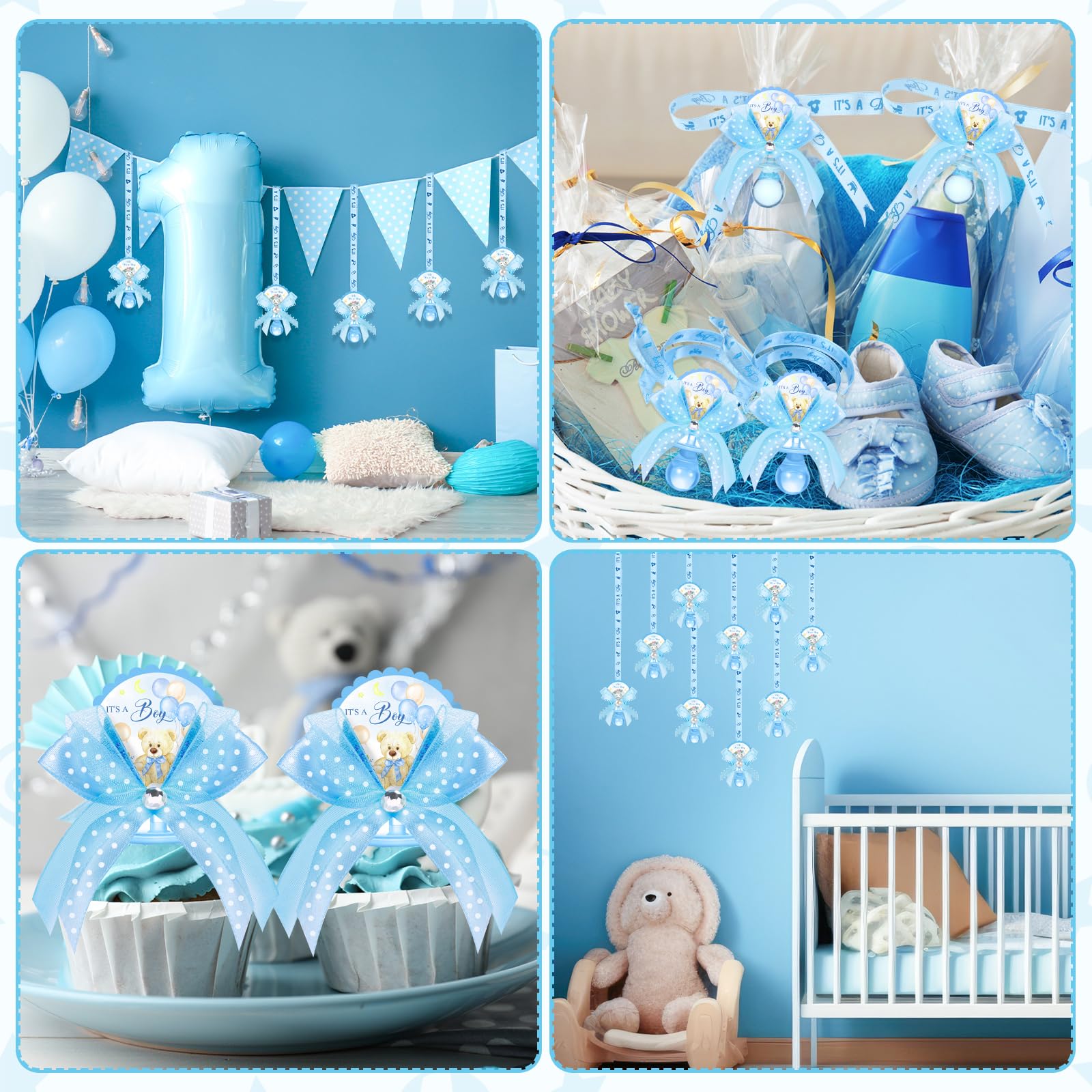 Threlaco 60 piezas de collar de chupete para baby shower, lindo oso acrílico, chupete de bebé, recuerdos de fiesta, chupete con dije de chupete para decoración de fiesta de baby shower, piezas de mesa