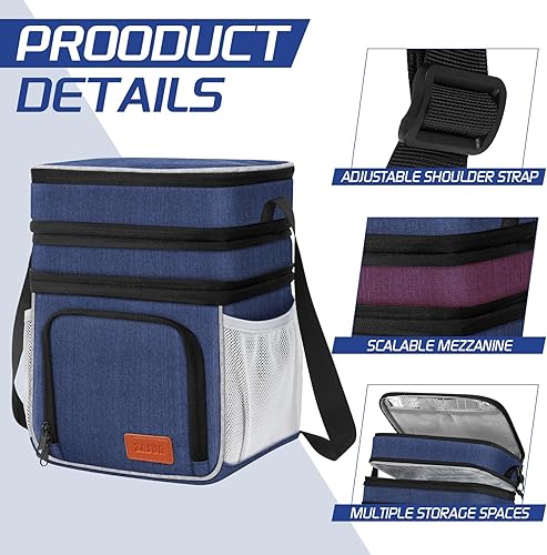 Miniatura 5 de Bolsa de almuerzo aislada ZRSUN para mujeres y hombres, lonchera reutilizable de 3 capas para mujeres, lonchera expandible reutilizable resistente