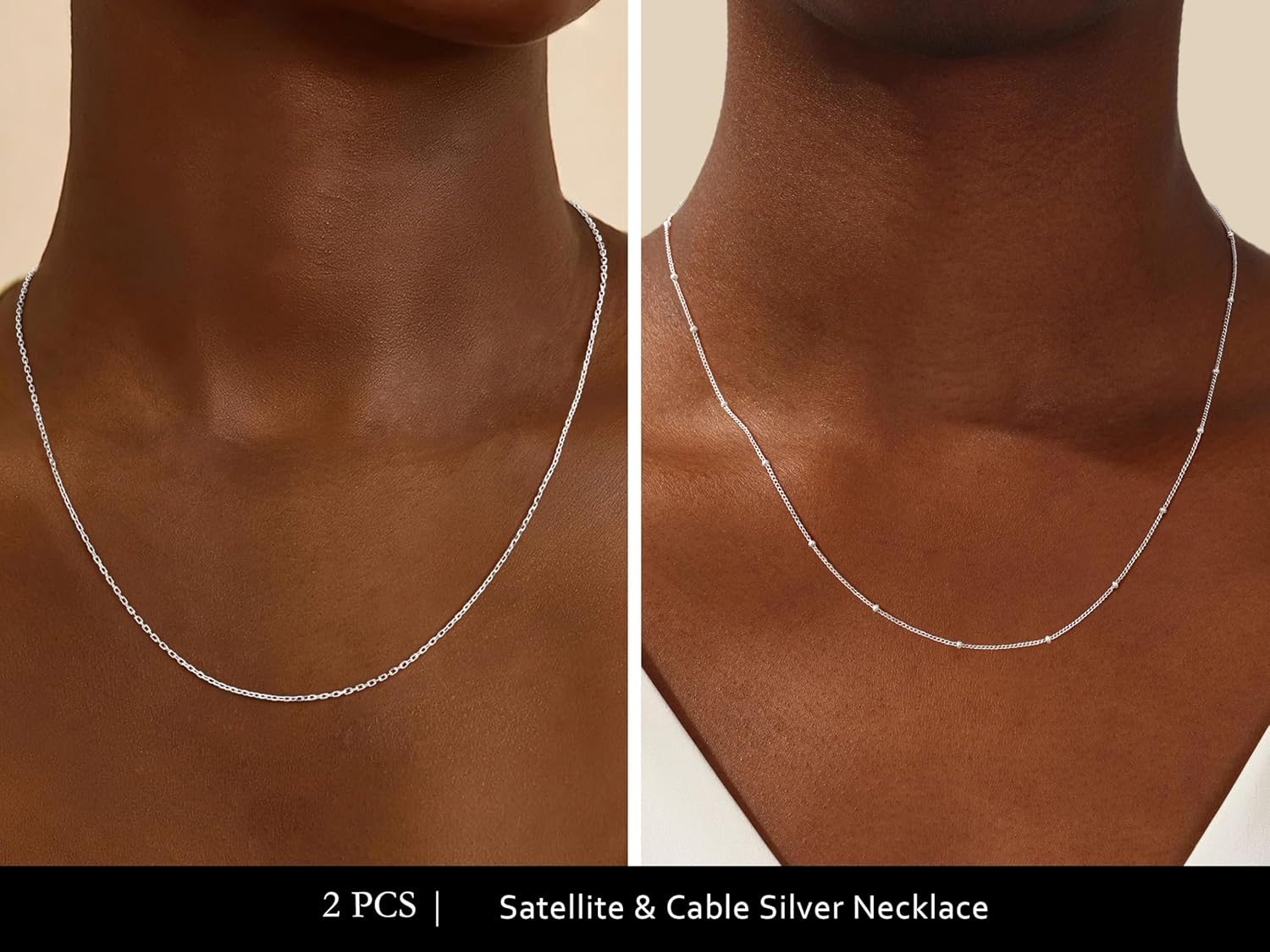 IIEFWELL S925 Sterling Silver Chain Necklace for Women - 1.2/0.8mm Satellite Bead Cable Box Chains Necklace Set, Hypoallergenic Sturdy Women's Silver Chain Necklaces, 16/18/20/22 Inches Jewelry Gifts - Image 2