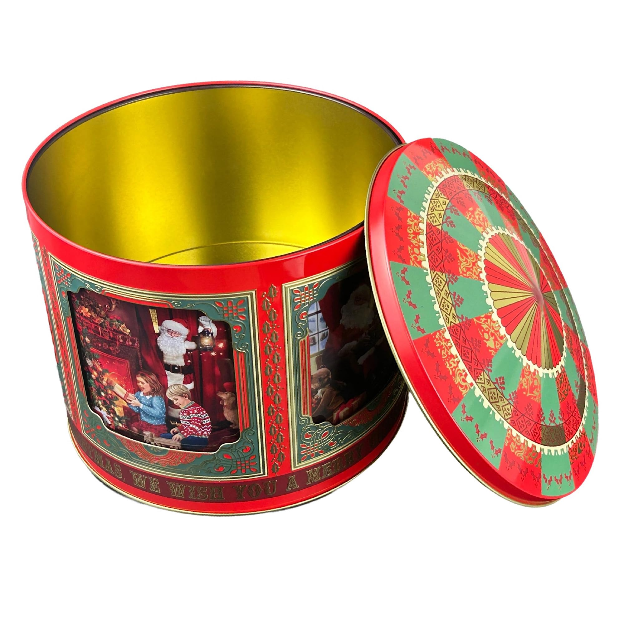 MediMuc Caja de música con diseño de carrusel de Papá Noel, lata de almacenamiento, lata para galletas, apta para alimentos, 4,8 l