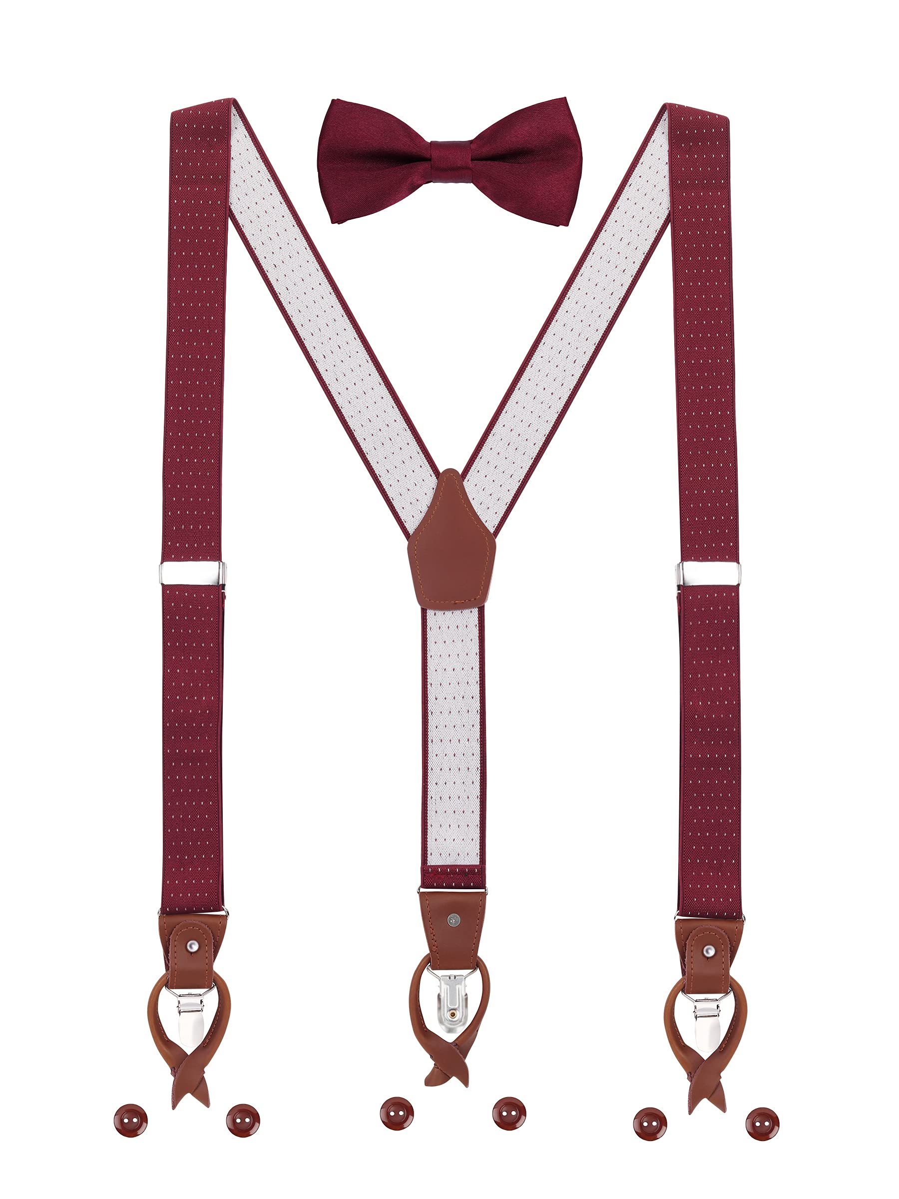 Hombre Tirantes Pajaritas Set 2 WAY TO WEAR 6 Cuero Ojal 3 Clips Y-forma 3.5cm Ancho Extendido Tirantes para Altura 160-200cm