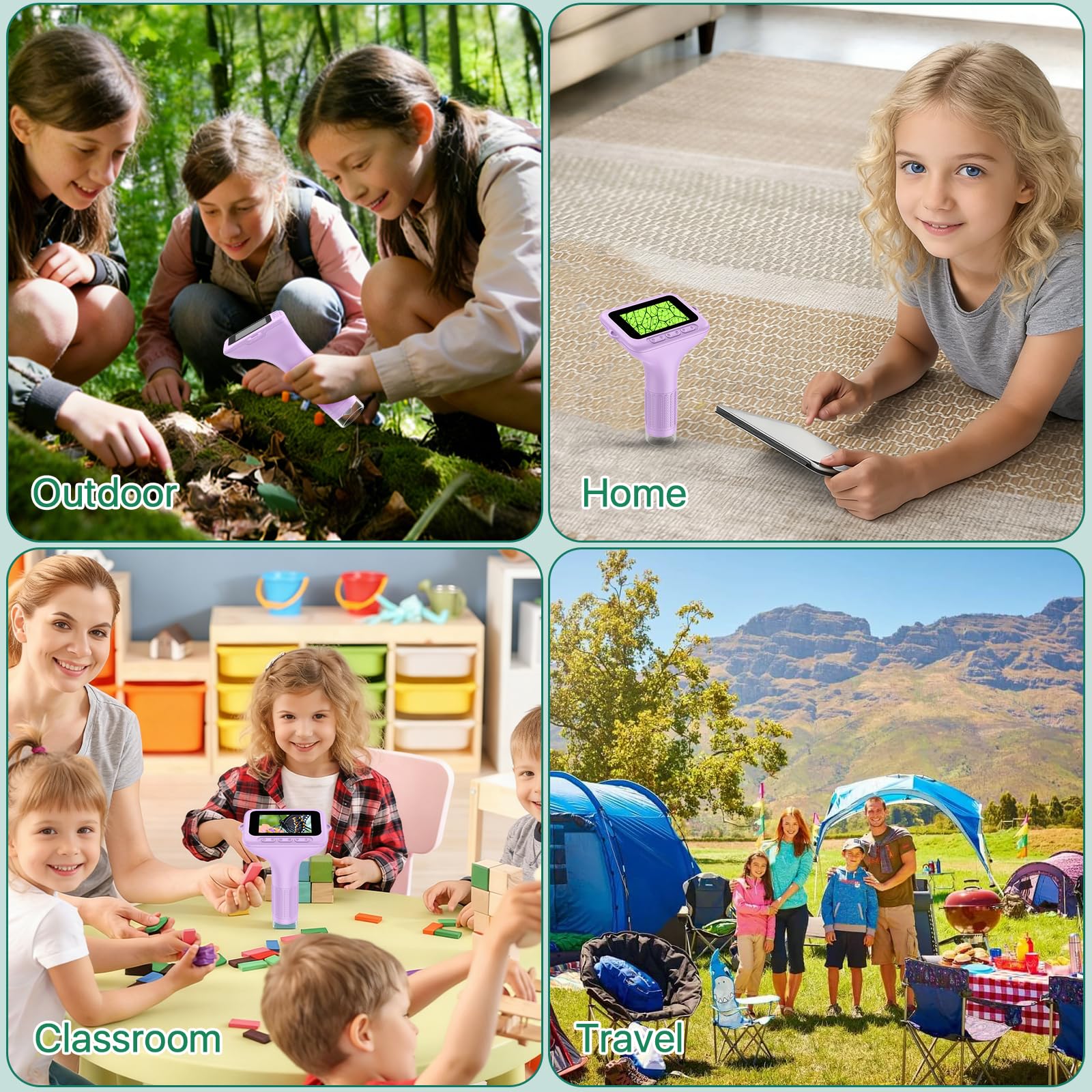 Microscope Enfant Numérique de Poche Portable: 3.0" Grand Écran 1000X 32GB Microscope Rechargeable Kit de Lames Biologiques Loupe Cadeau Scientifique pour Enfants Violet