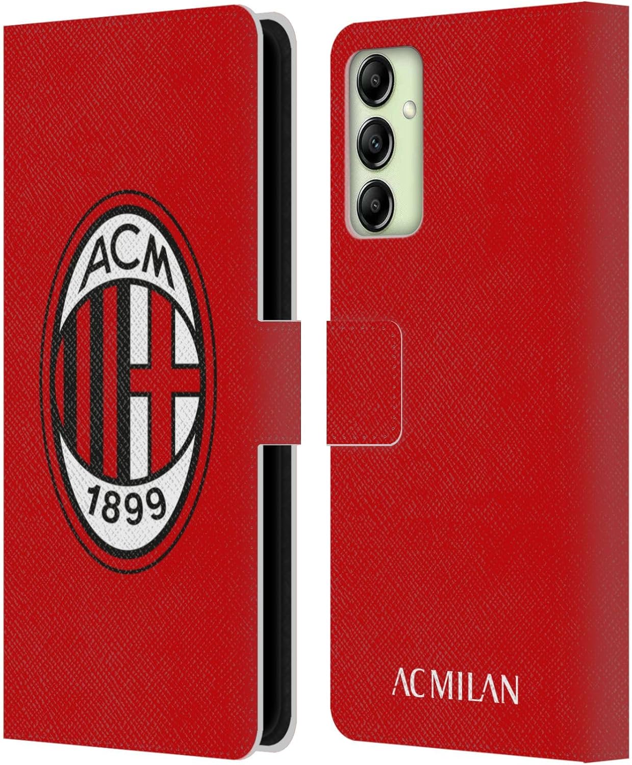 Head Case Designs Officially Licensed AC Milan Full Colour Red Crest Leather Wallet Case Compatible with Samsung Galaxy A14 5G