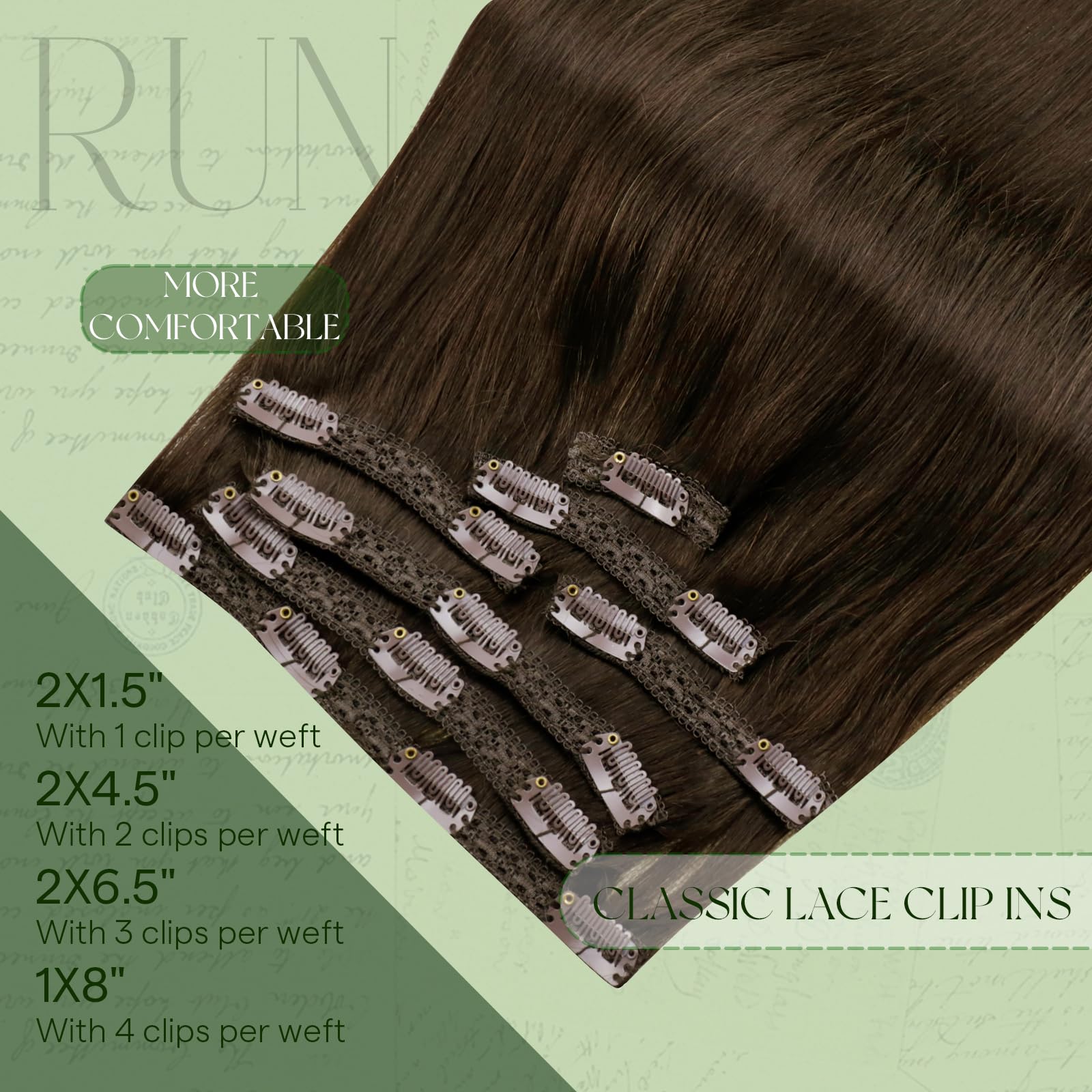 RUNATURE Clip in Hair Extensions Real Human Hair Brown Human Hair Clip in Extensions Brown Invisible Remy Straight Clip Hair 20 Inch 120g 7PCS - Image 4