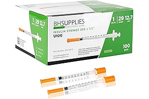 BH Supplies Insulin Syringes: U-100 29G 1/2 inch 1ml/cc (100 Pack)