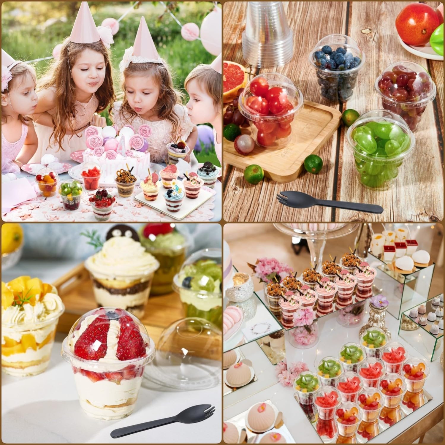 LATERN 50 Pezzi Bicchieri da Dessert in Plastica con Coperchi a Cupola, 270ml Rotonde Tazze da Dessert Coppa Trasparente per Antipasti Parfait Ciotola da Portata Riutilizzabile con Forchette