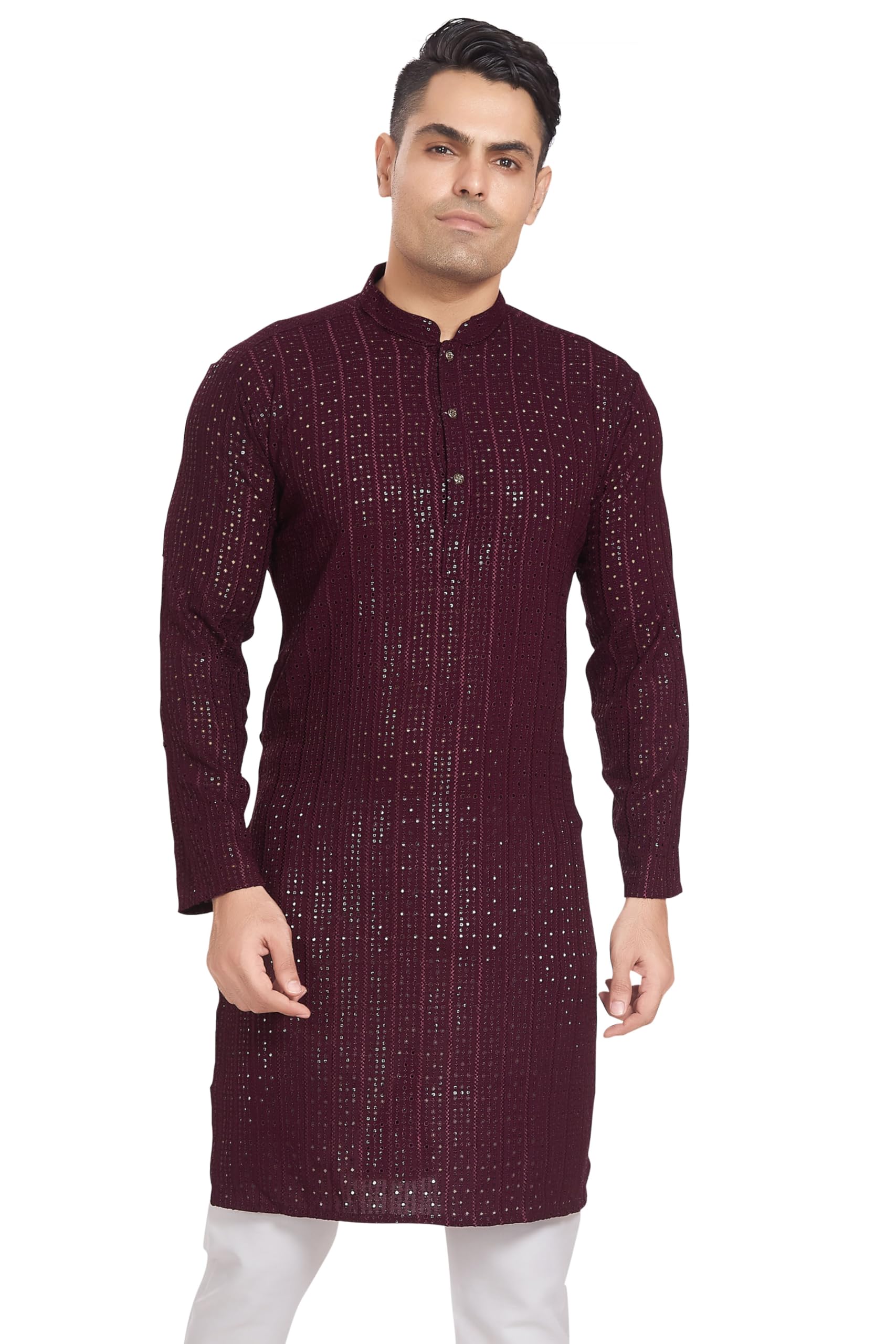 Divisive Men's Embroidered Cotton Blend Only Slim Fit Kurta (Dkrt373_M_Burgundy)
