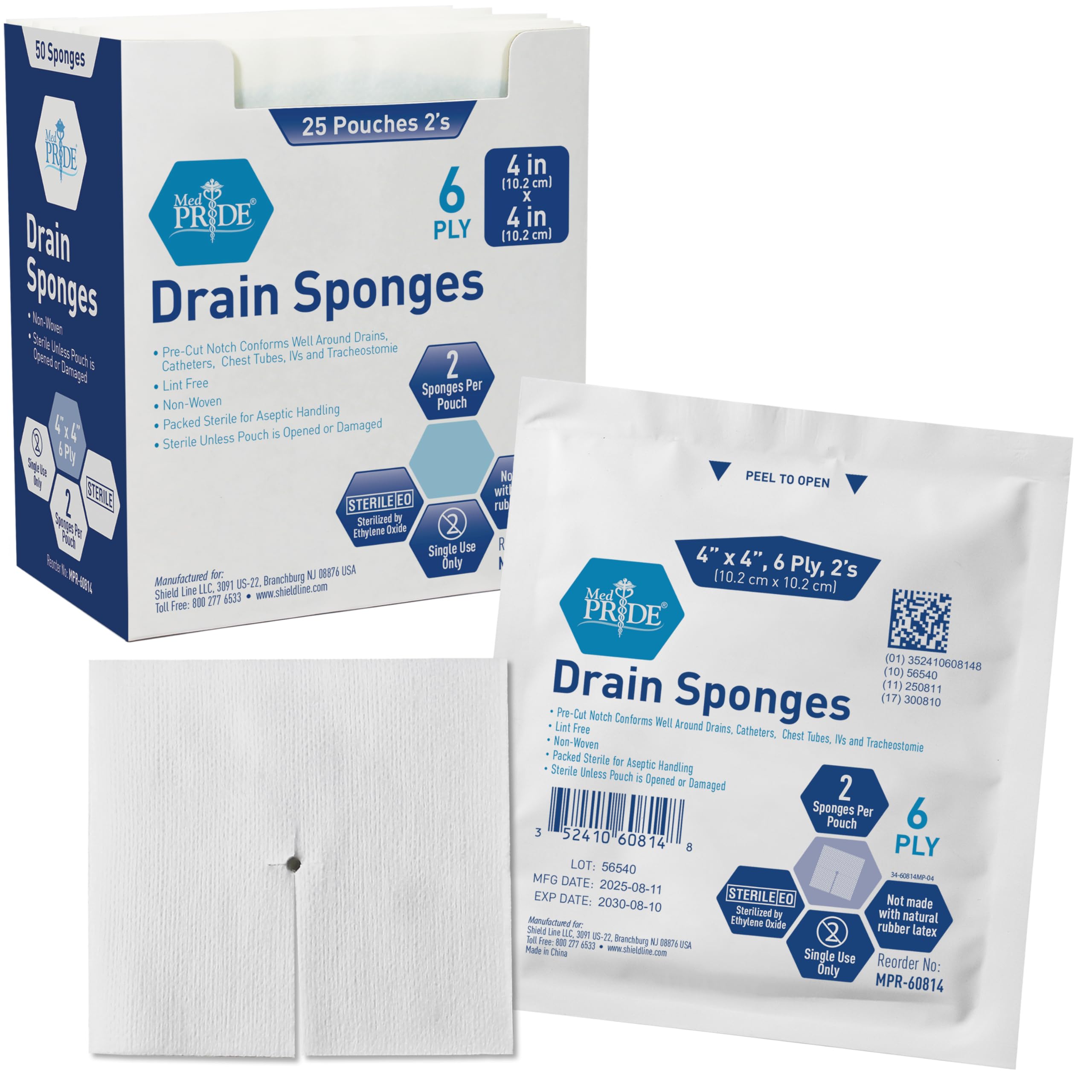 Amazon.com: MED PRIDE Sterile Drain Sponges,4x4 in,6-Ply,Pre-Cut T