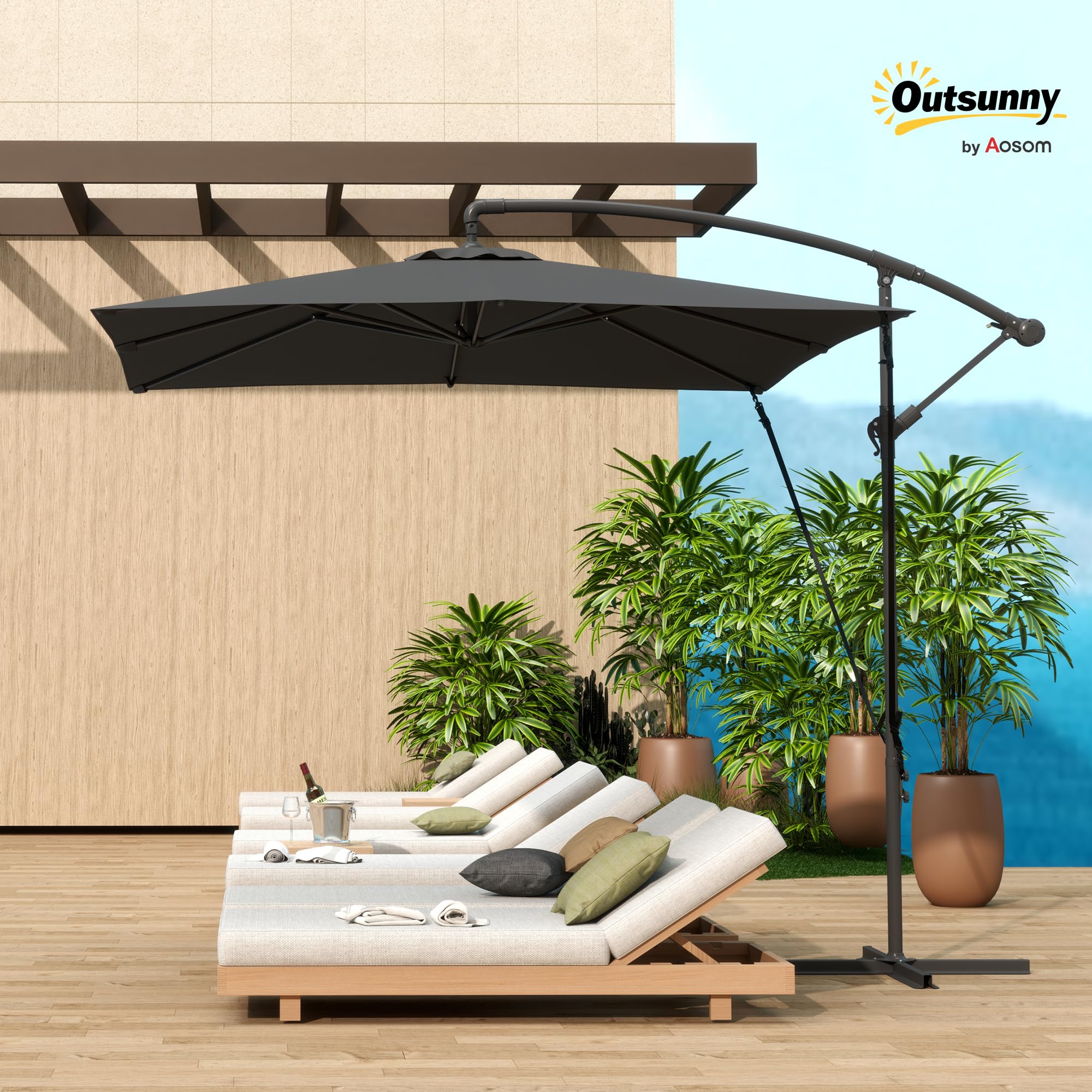 Outsunny Parasol Déporté 2,5 x 2,5 m Toile Ajustable Manivelle