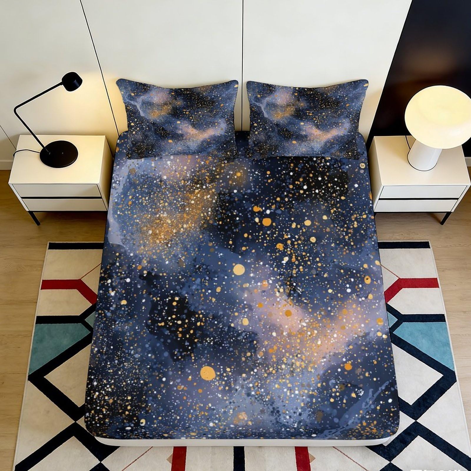3D Printed Galaxy Starry Sky Fitted Sheet Microfiber Navy Blue Cosmic Nebula Mattress Cover Bedroom Decor 140x200x25cm