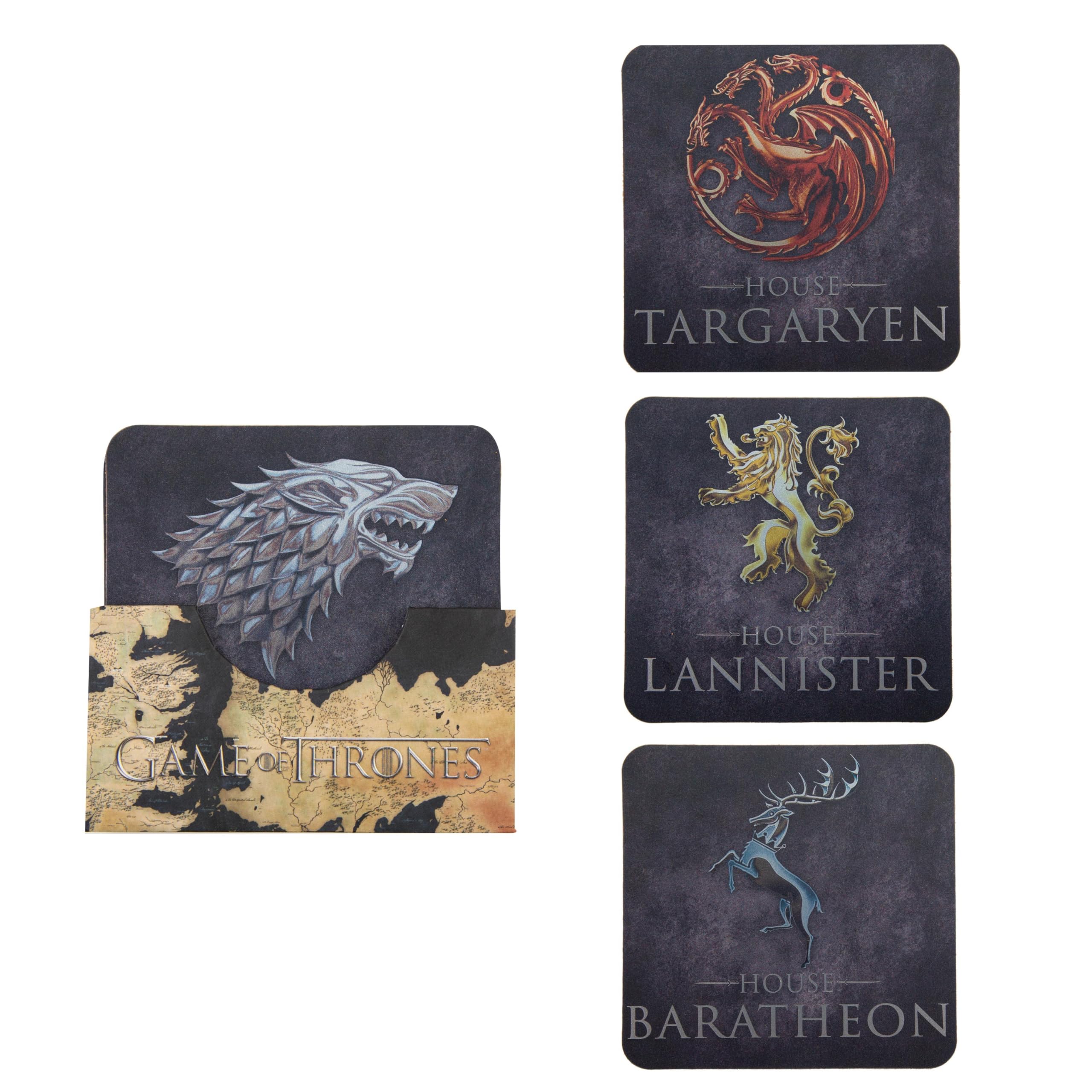 Cinereplicas Game of Thrones - Coaster Set of 4 - Stark, Targaryen, Lannister & Baratheon 9.5cm - Official License