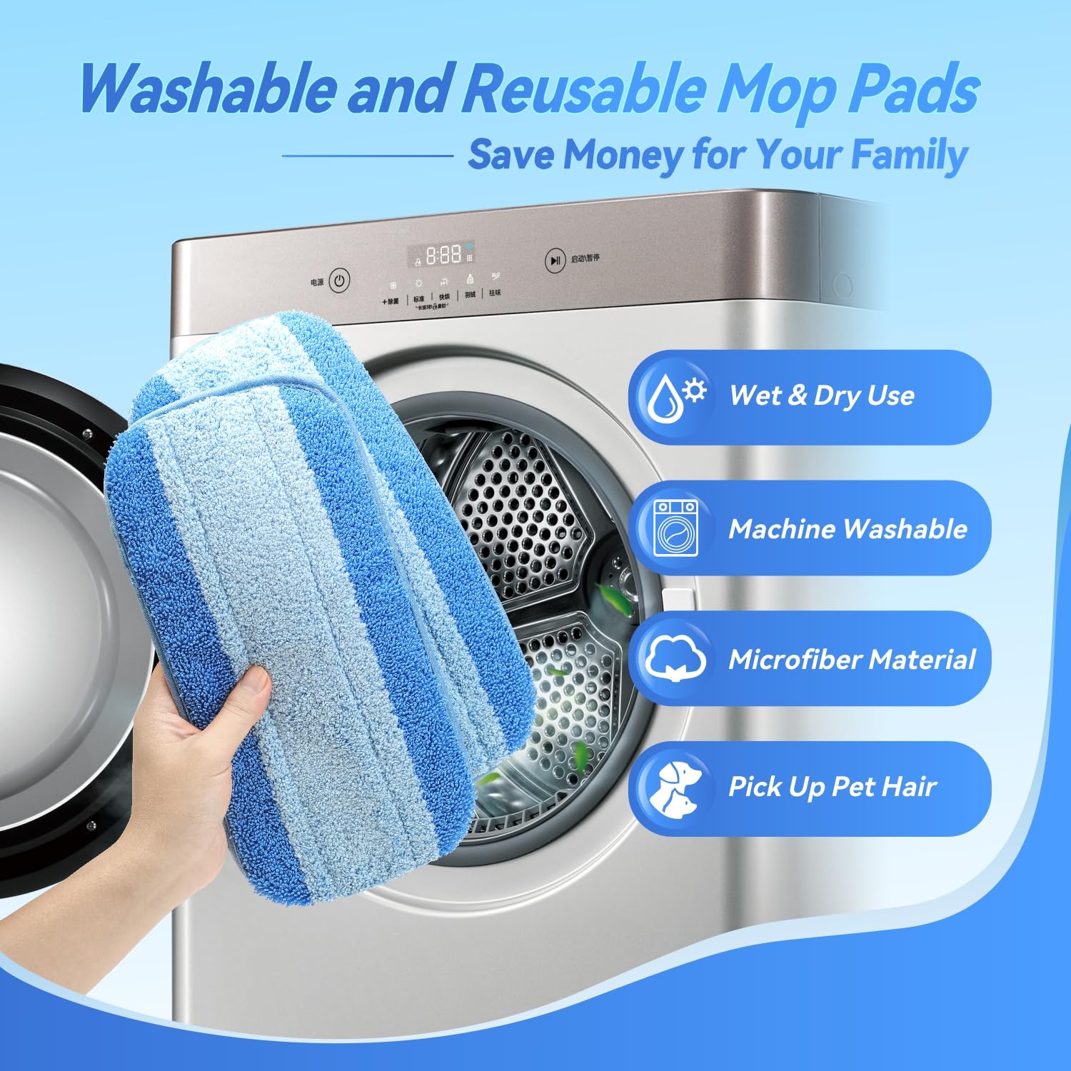 Paquete De 6 Almohadillas Reutilizables Para Trapeador Compatibles Con Swiffer WetJet De Microfibra Repuestos Para Limpieza De Suelos De Madera