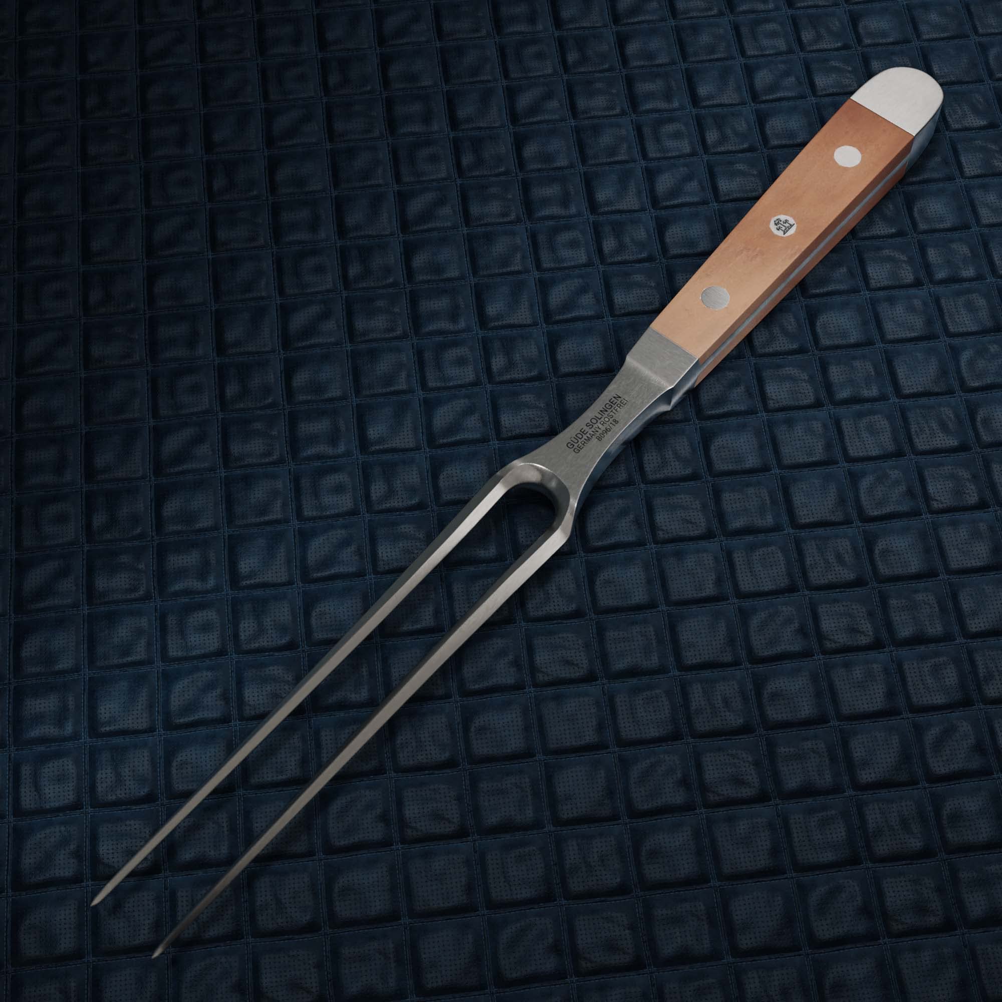 Güde Solingen - Tenedor de carne forjado, 18 cm, madera de peral, ALPHA-BIRNE - doble virola, Hecho a mano en Alemania