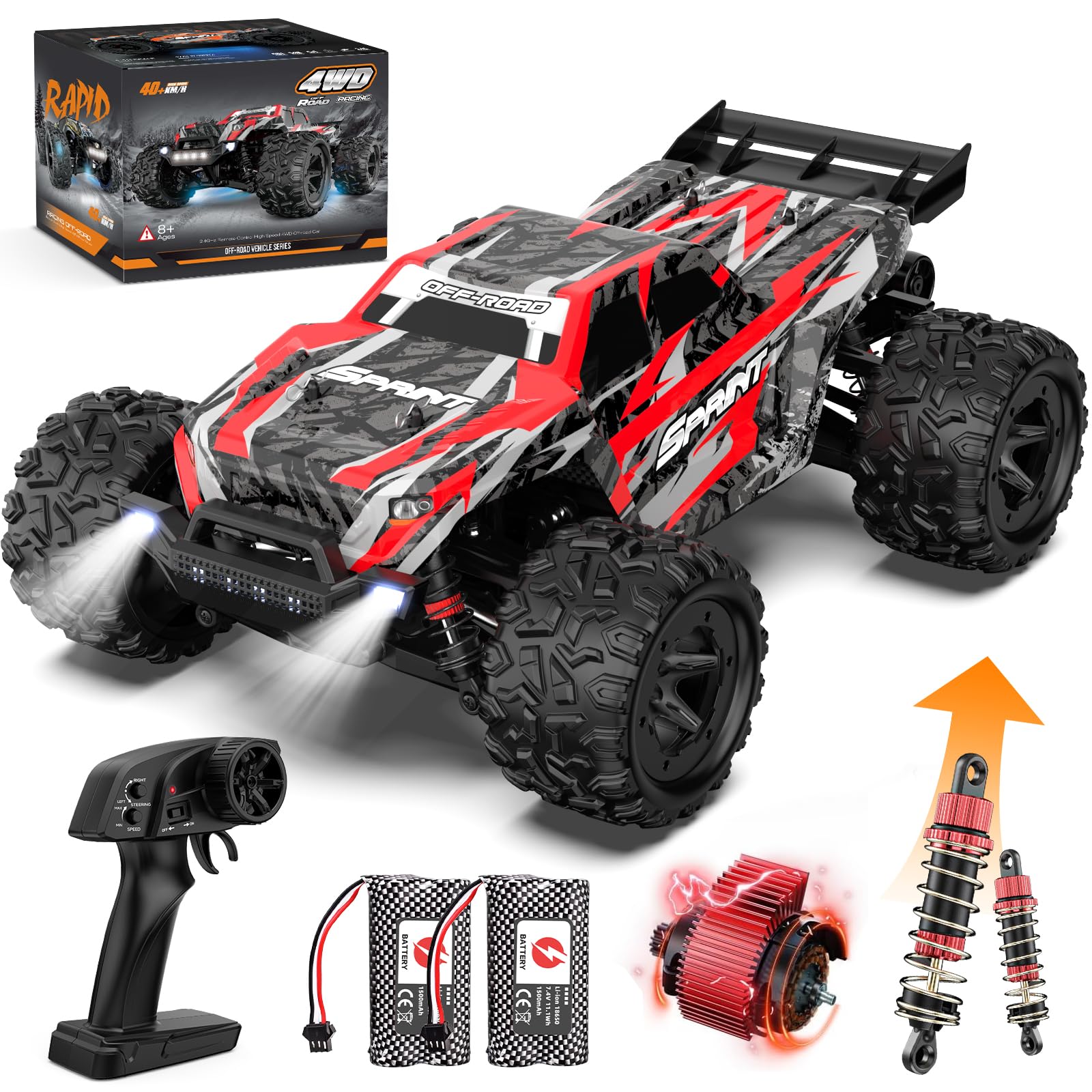 Macchina Telecomandata Professionale 40 KM/H, 1:18 Macchina Radiocomandata Veloce con Luce LED, 2,4 GHz Macchine Telecomandate Drift 4x4 Offroad, Auto RC Car per Esterni Bambini Bambina Adulti