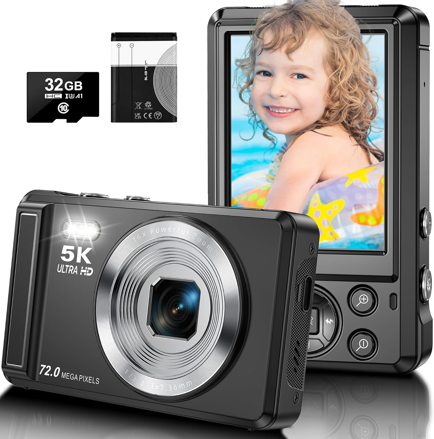 Product image of Digital Camera - 5K 72MP UHD Digital Cameras for Photography - Autofocus Point and Shoot Small Camera with Flash - 2.8" Screen Compact Portable Vlogging Camara with 32GB Card for Kids Teens Boys Girls
