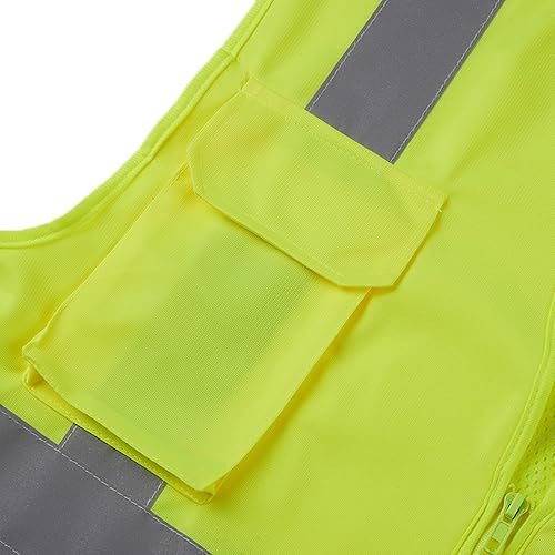 Miniatura 3 de 3C Products SV2100 - Chaleco de seguridad Bk de malla frontal sólida de alta visibilidad con tiras reflectantes con bolsillos con cremallera verde