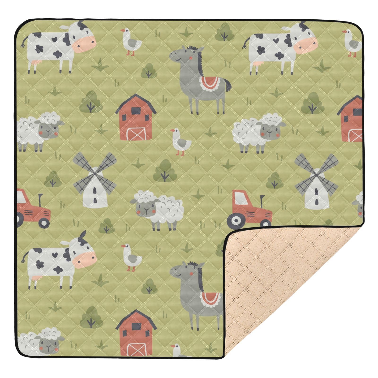 KICPOAY Baby Play Mat Cute Farm Tractor and Animals 50 x 50 Playpen Mat Baby Play Mats for Floor Play Gym Crawling Mat Non-Slip Cushioned Baby Playmat for Infants, Babies, Toddlers