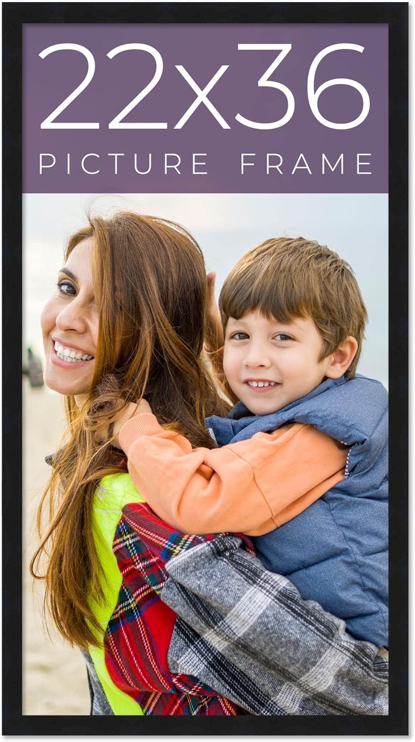 22x36 Frame Black Real Wood Picture Frame Width 0.75 Inches | Interior Frame Depth 0.5 Inches | Noir Classique Mid Century Photo Frame Complete with UV Acrylic, Foam Board Backing & Hanging Hardware