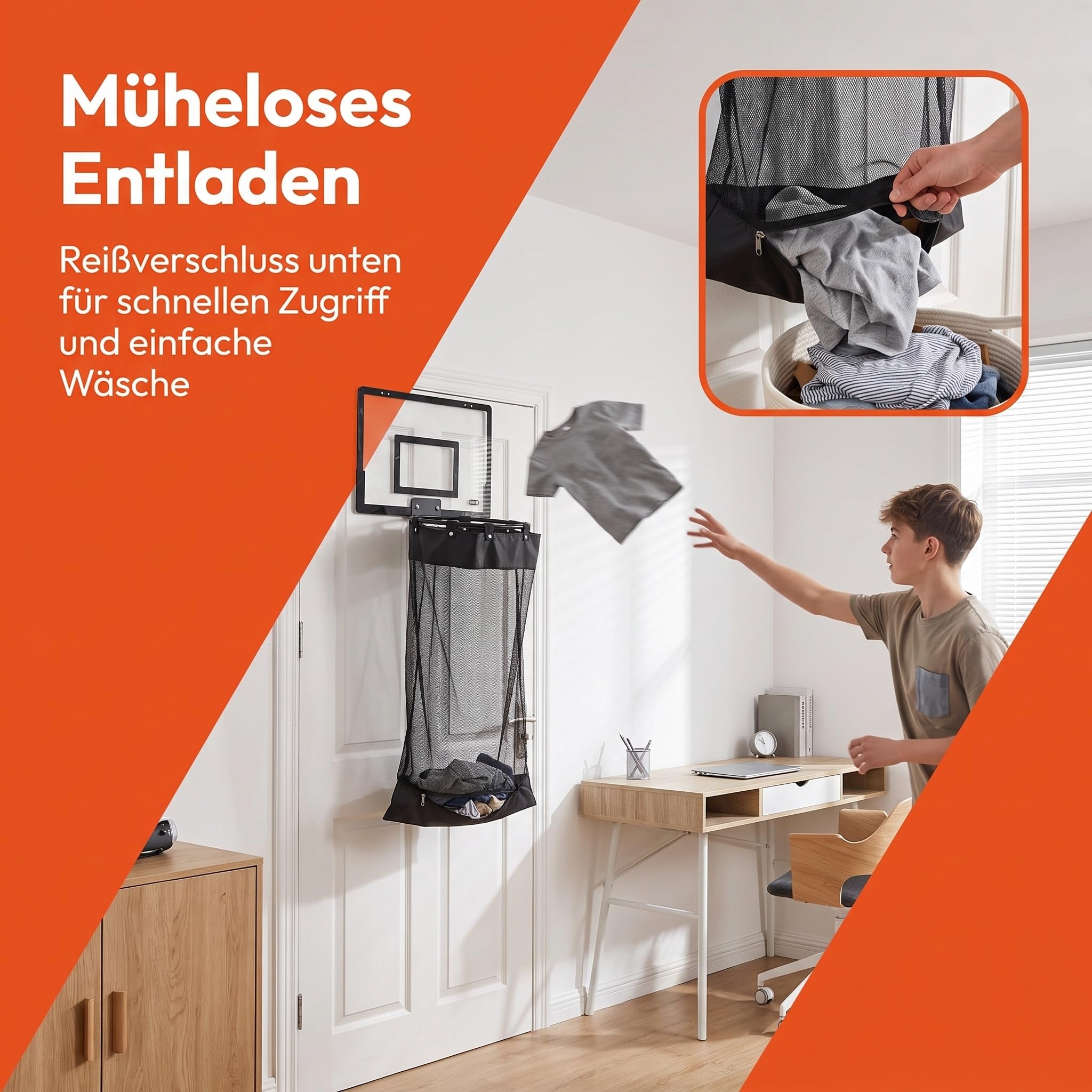Hängender Wäschekorb, Als Schmutzwäschebeutel Und Basketballkorb | Wäschebehälter zum Aufhängen, Ein Wäschesack Und Türhänger, Reißfestem Stoff mit Haken für Jungen Und Mädchen Im