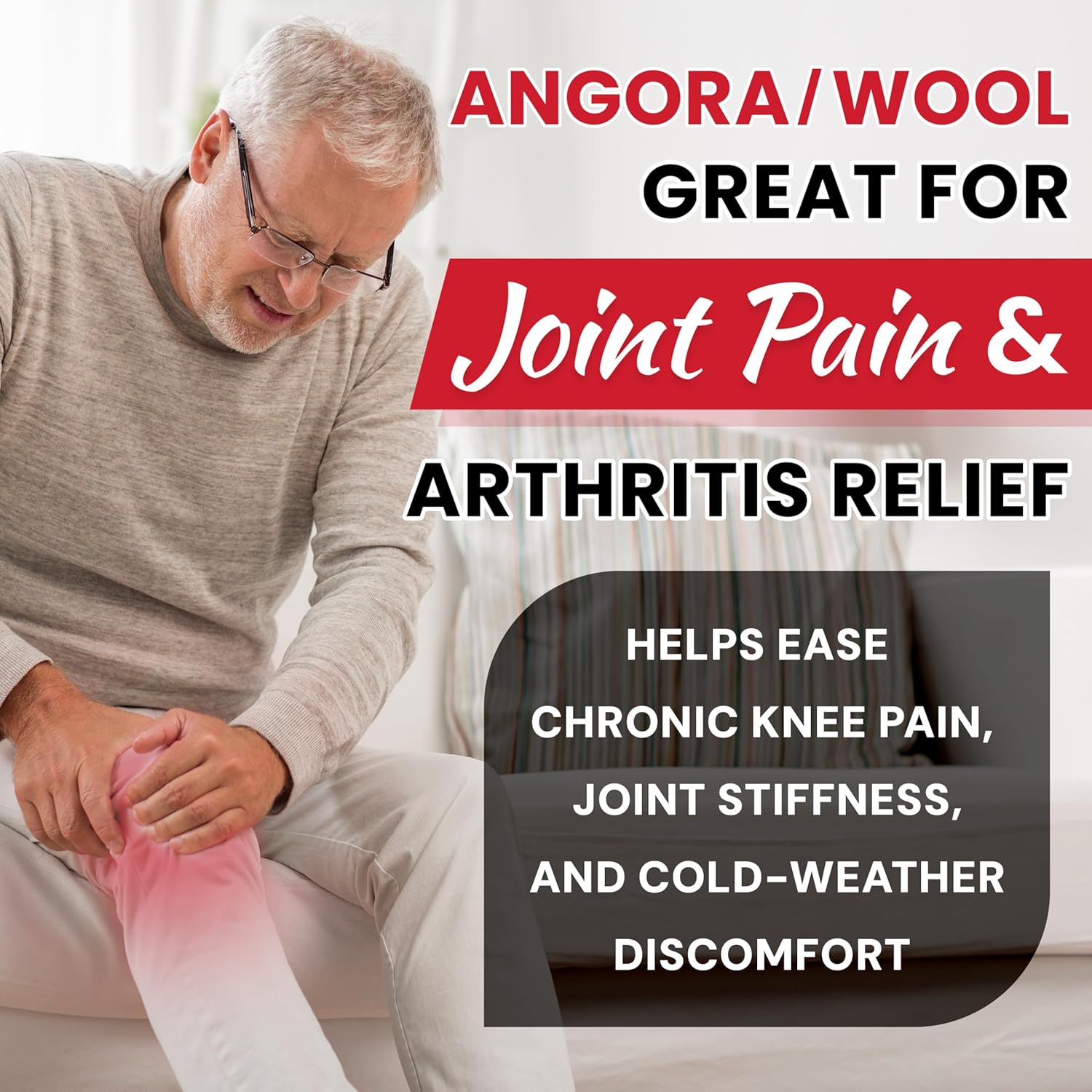 MAXAR Angora/Wool Knee Sleeve for Men & Women - Soft, Warm Support to Improve Circulation and Alleviate Arthritis Joint Pain - Lightweight Knee Warmer (XL, 1 pc)