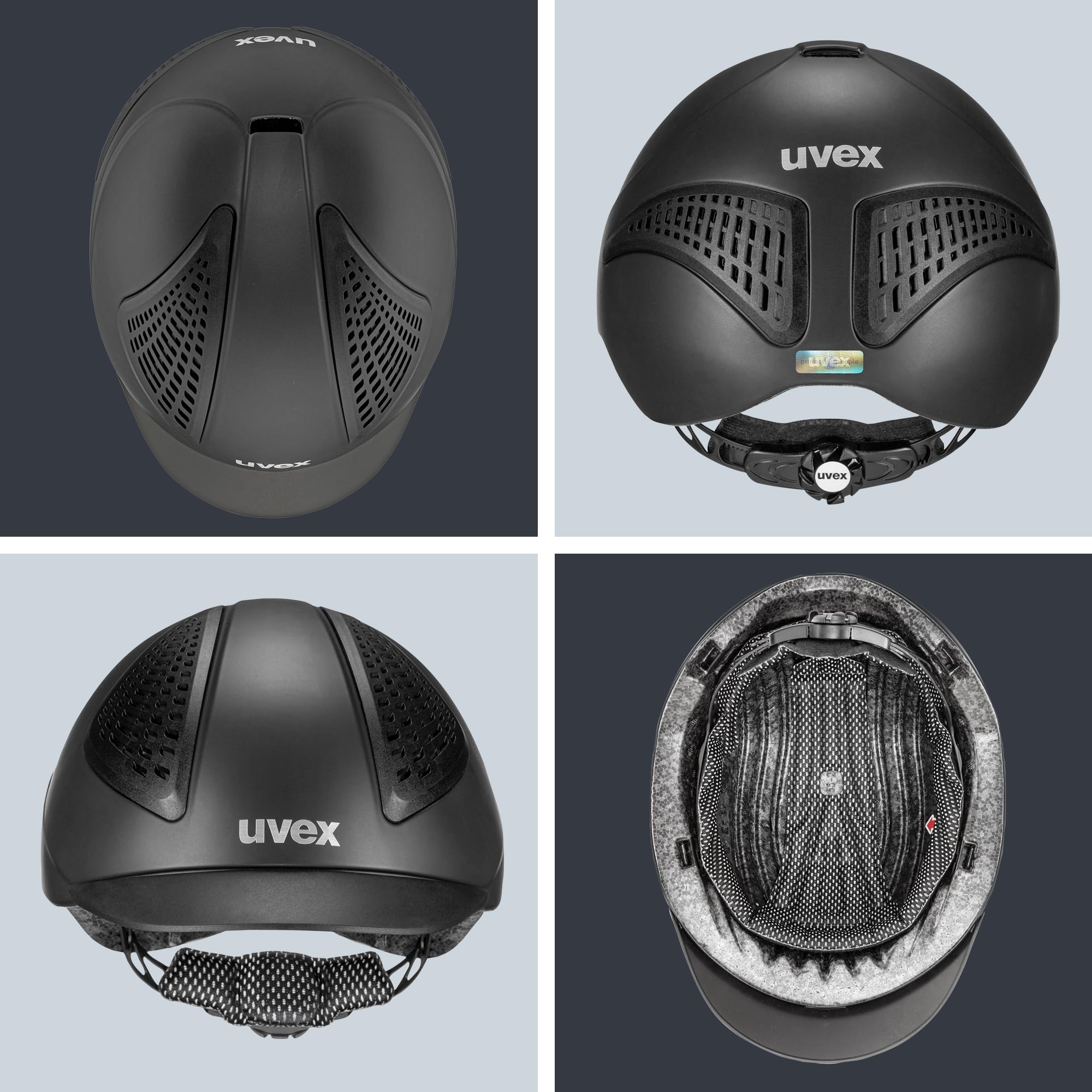 uvex Exxential III - Casco da equitazione, sicurezza e comfort, design leggero in-mould, taglio a coda di cavallo