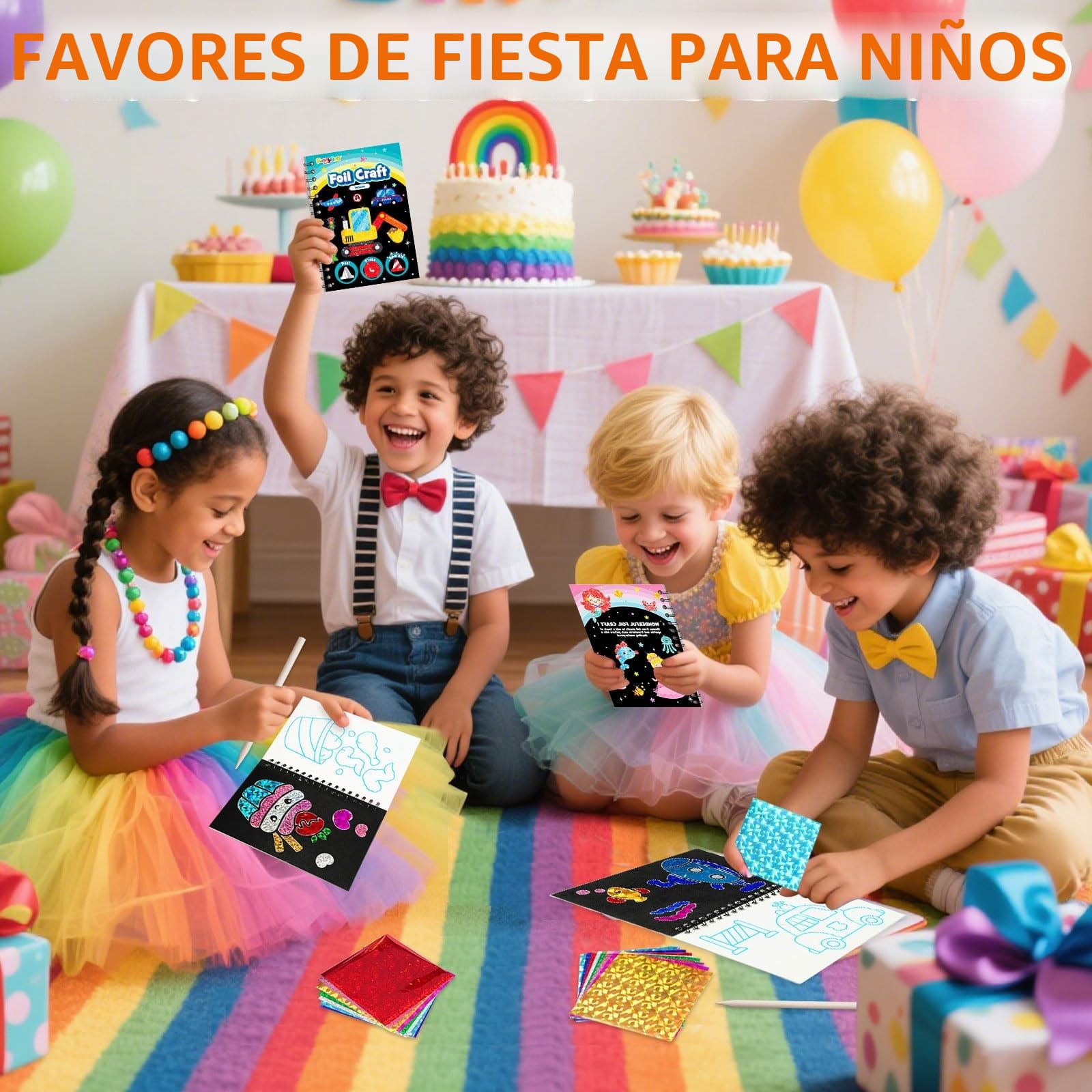 FUNNYB&G Arte con Foil Actividad Libros Colorear Detalles Cumpleaños niños, 2 IN 1 Foil Art&Livros de Colorir infantis, Regalos Cumpleaños Niños Colegio|Manualidades Niños Niña 4-10 Años (clásico 24)