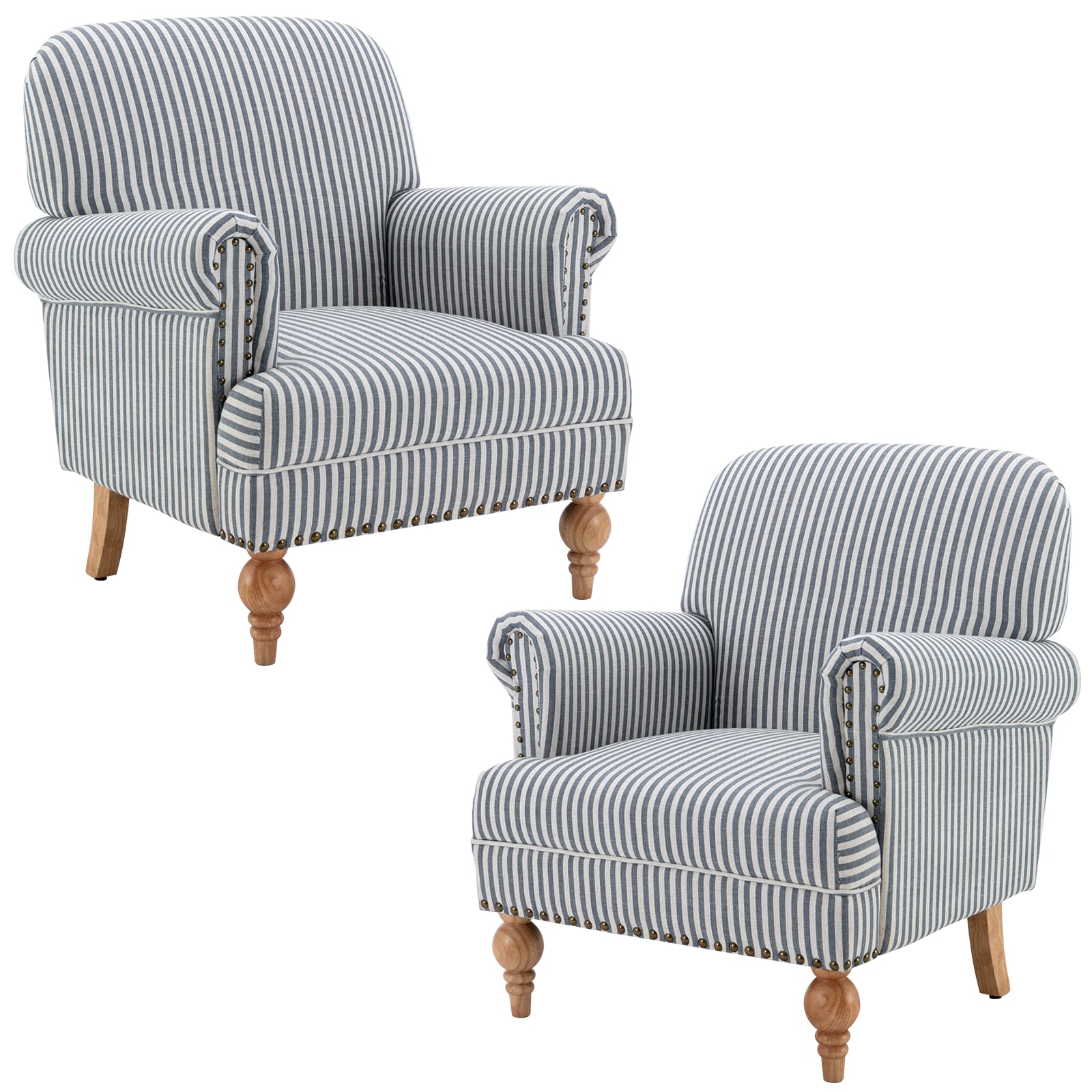 chairus Linen Accent Chair for Living Room Set of 2 Upholstered Mid Century Modern Single Sofa Chair with Solid Wood Legs Comfy Reading Armchair for