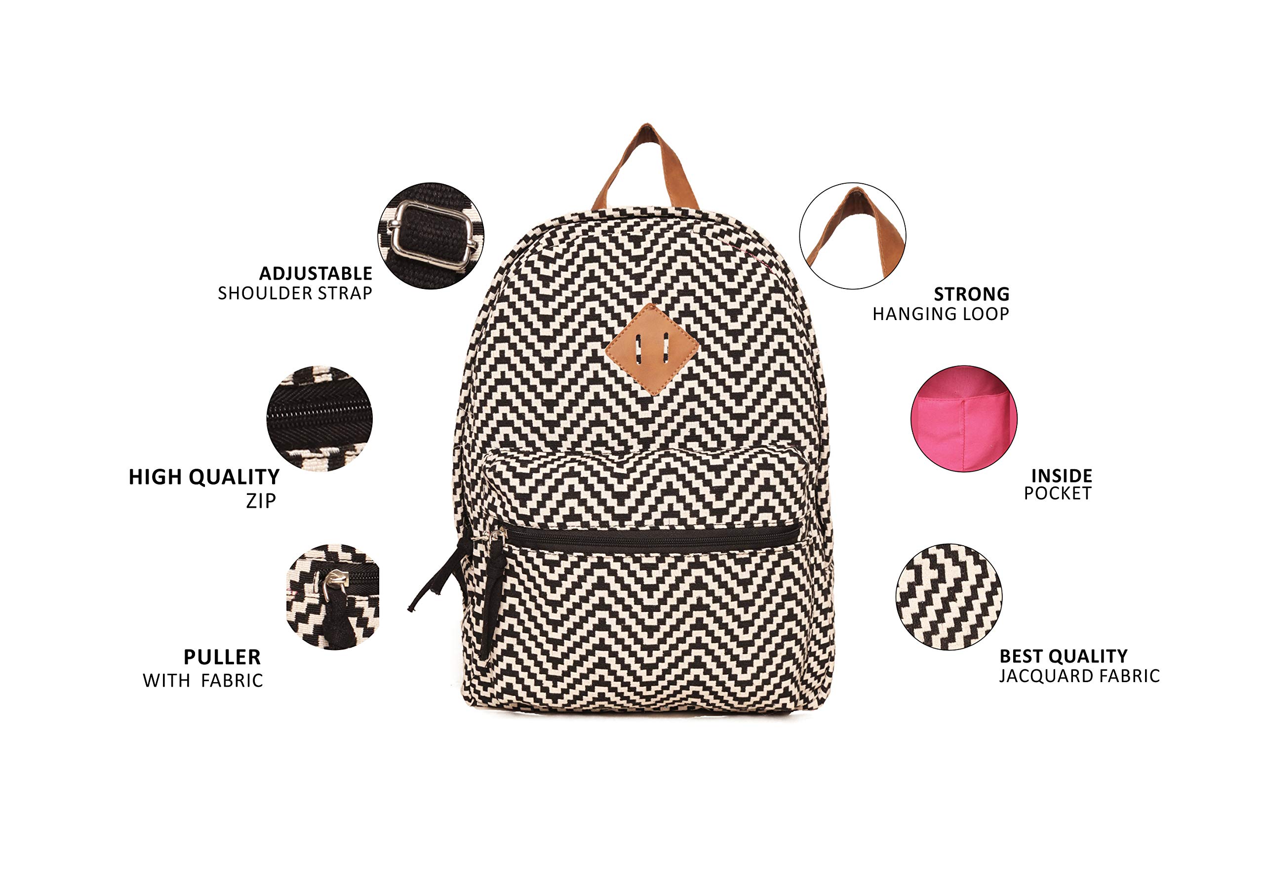 ASTRID Black And White Cotton Backpack For Women's Standard Backpack (Medium Size) Bags, 20 Litres 1