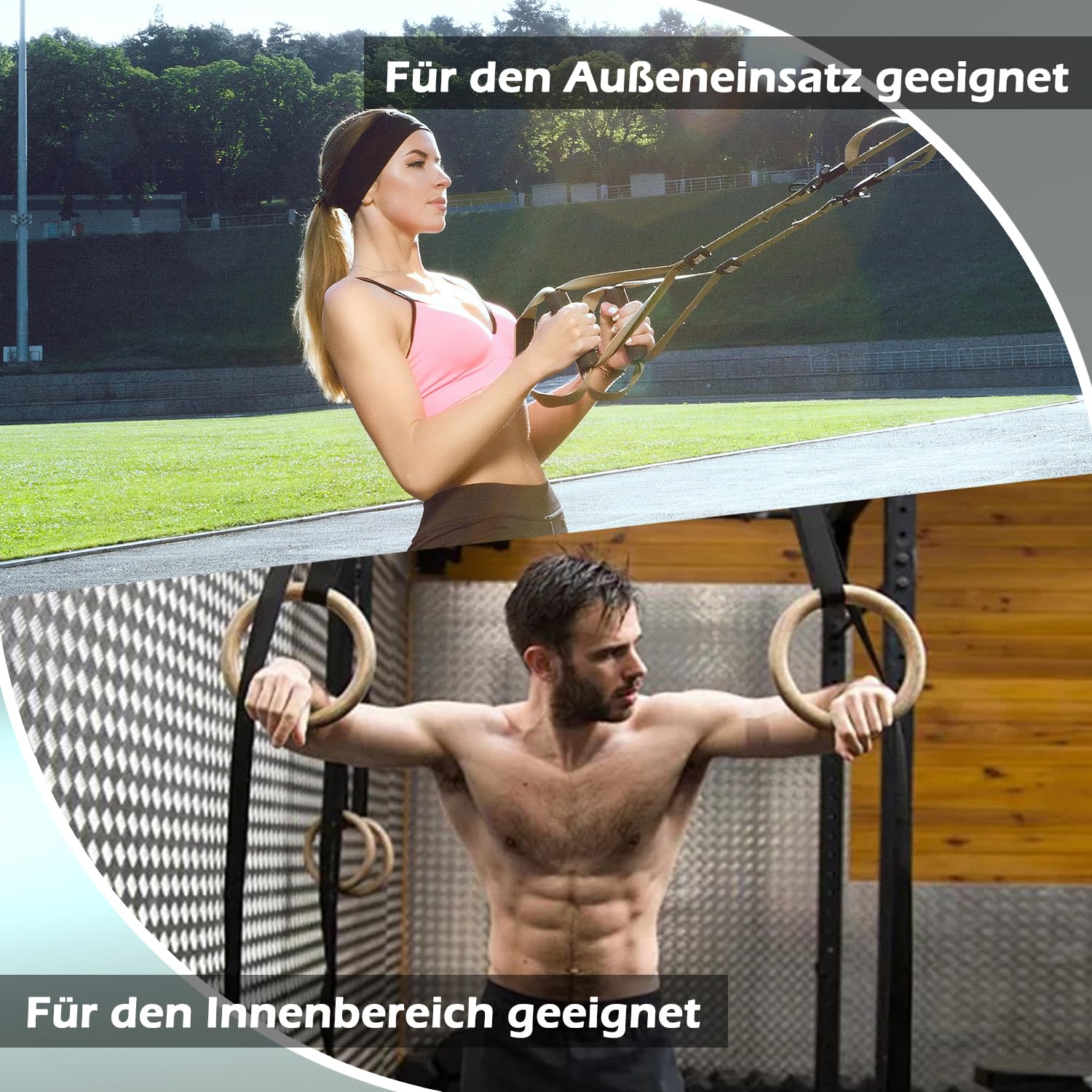 Turnringe Holz Gym Rings, Gymnastikringe mit Verstellbaren Buckle Straps und Markierungen aus Metall, Calisthenics Ringe für Erwachsene Kinder Indoor Outdoor