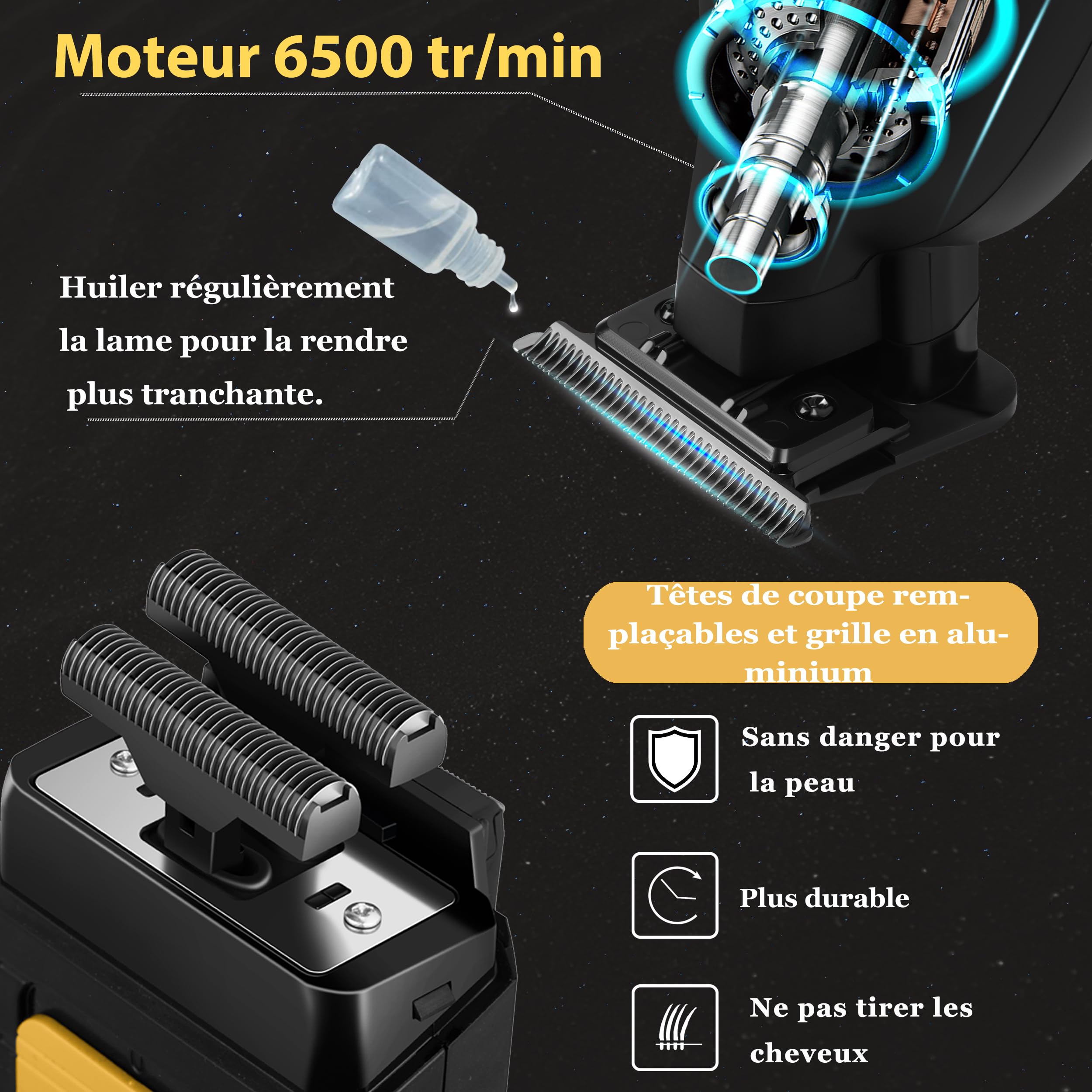 Kemei Rasoir électrique pour homme - Tondeuse à cheveux professionnelle sans fil - Rasoir tête chauve 1102+2299