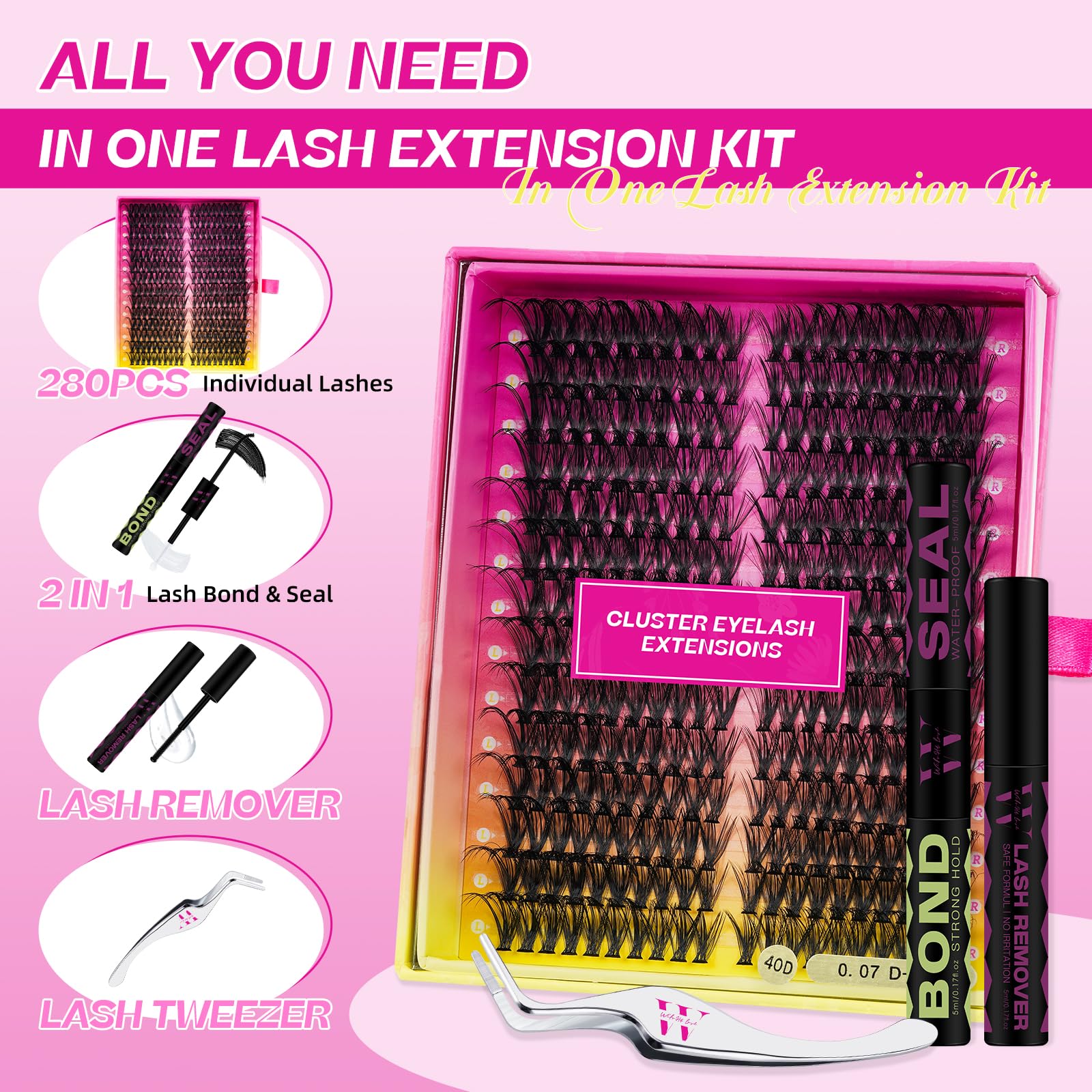 Extension Ciglia 280 Pezzi Ciuffetti Ciglia Finte Kit,Set Ciglia Finte Extension Fai Da Te,Fake Eyelashes, Ciglia Singole 50D D Curl Diy Eyelash Extension,Ciuffetti Extension Ciglia(50D, 9-18mm Mix)