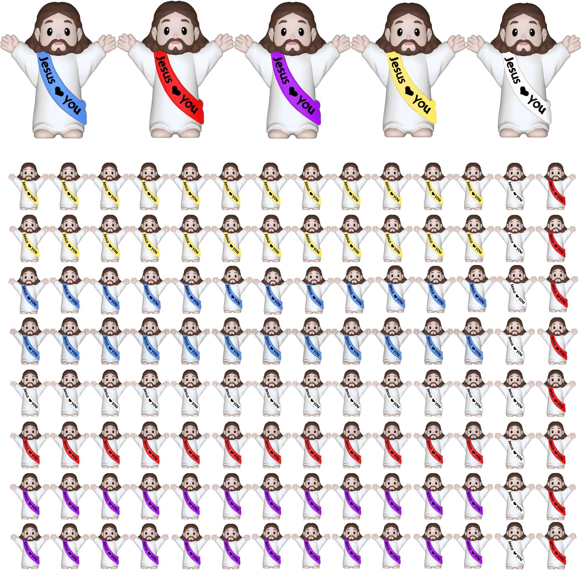 100 Pcs Little Jesus Figures，Mini Jesus Figurines Tiny Statues for Easter Egg Stuffers to Hide and Seek Sunday School Religious Party Share （Multicolor）