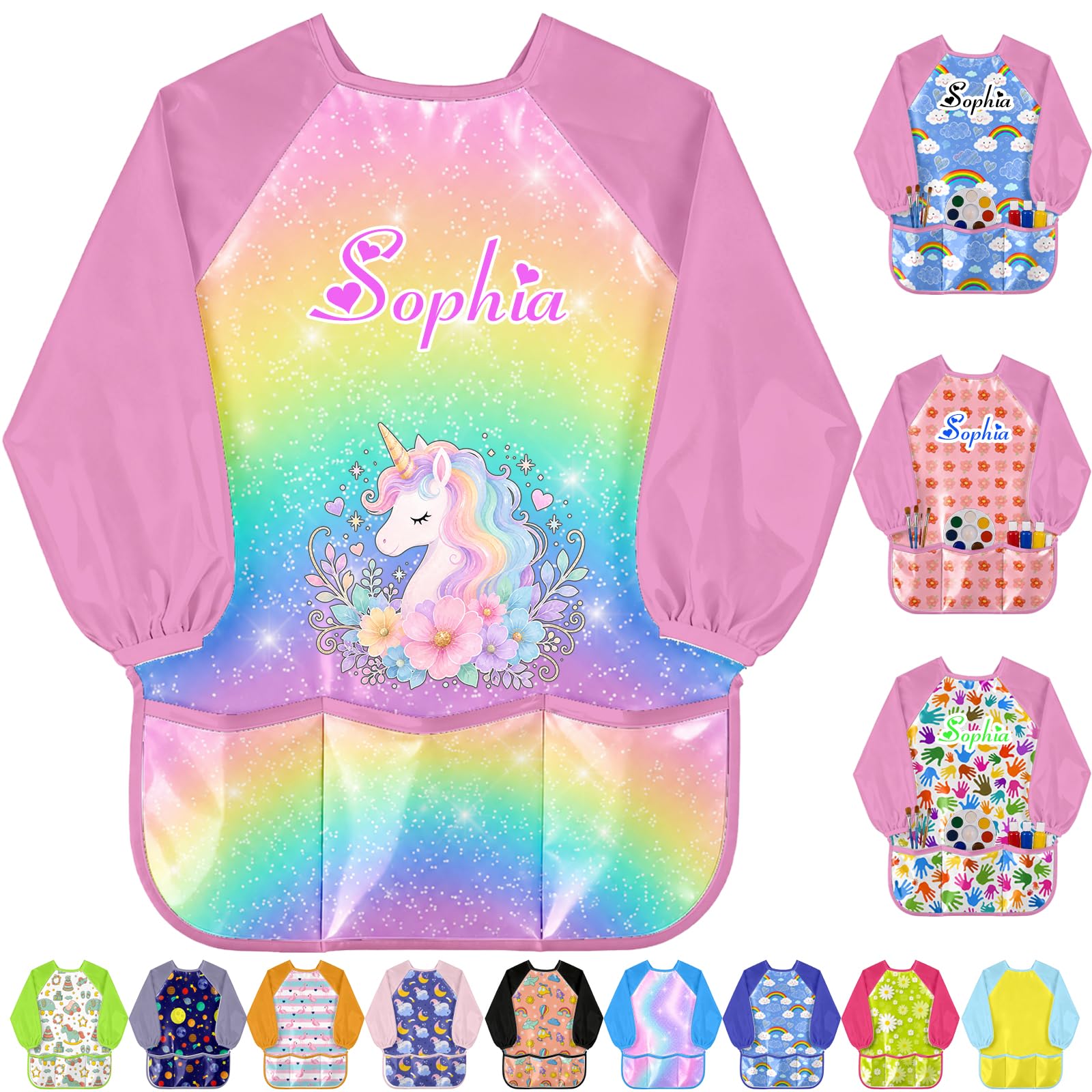 Personalised Kids Art Smock Custom Name Waterproof Toddlers Painting Apron